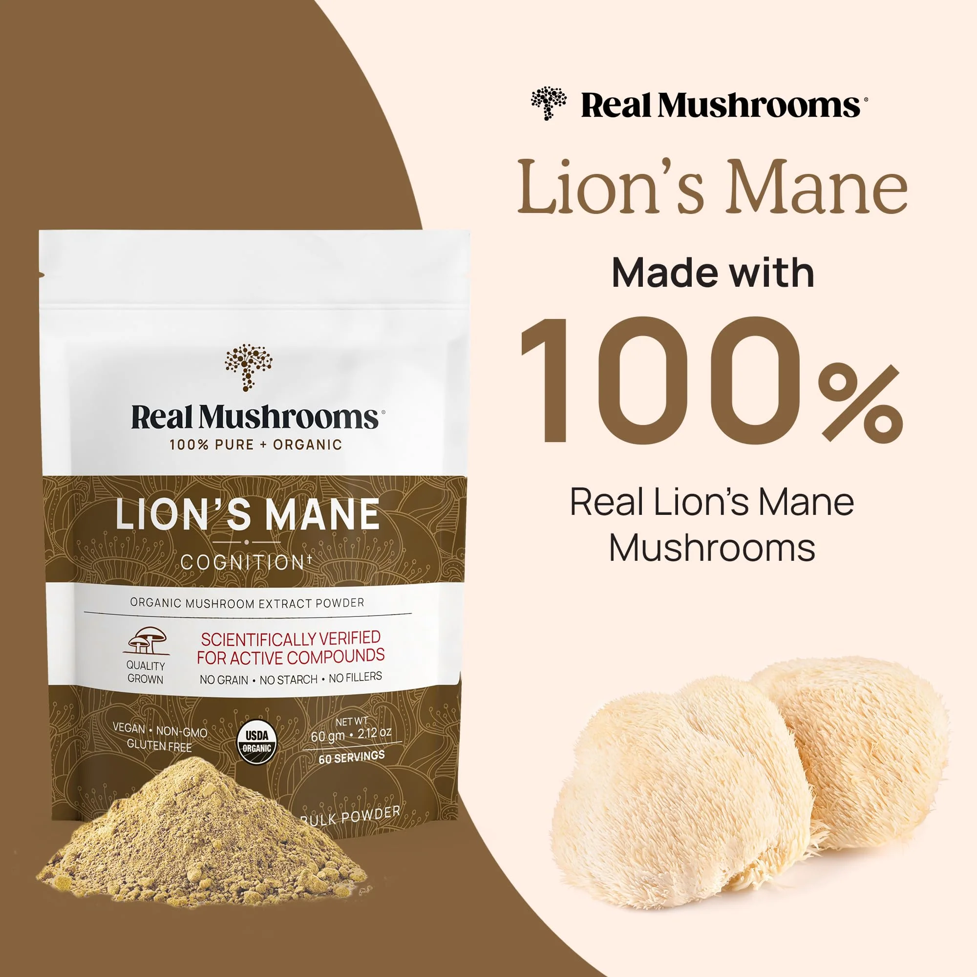 Real Mushrooms Lions Mane Supplement - Organic, Vegan, Non-GMO | 60 Servings - Image 6