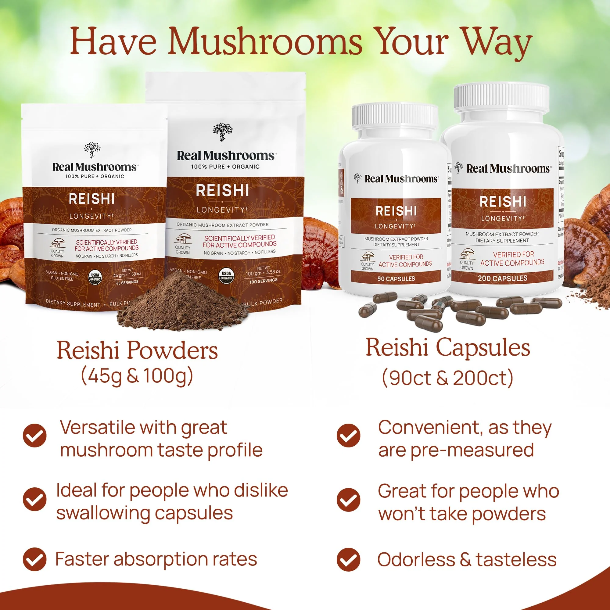Real Mushrooms Reishi Capsules - Organic Red Reishi Extracts, 90 Ct, Vegan & Non-GMO - Image 12