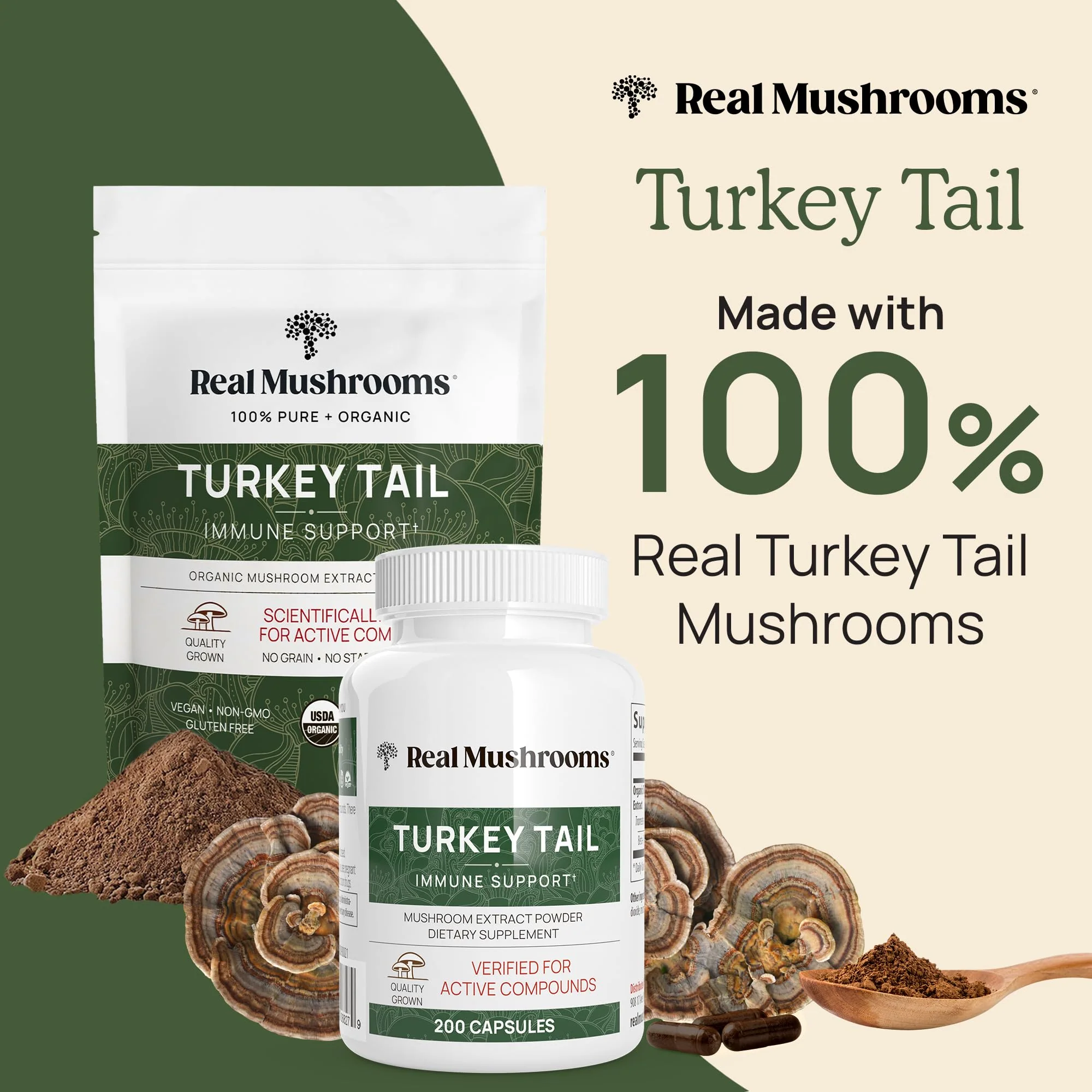 Real Mushrooms Turkey Tail Mushroom Powder – Organic Extract, 100 Servings | Vegan & Non-GMO - Image 2