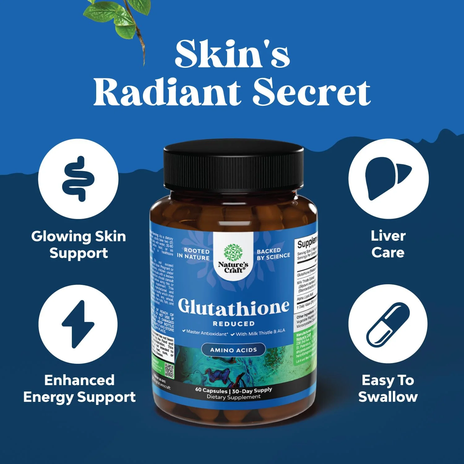 Reduced Glutathione + Milk Thistle 1000mg - Skin Radiance, Liver & Immune Support | 60 Count - Image 4