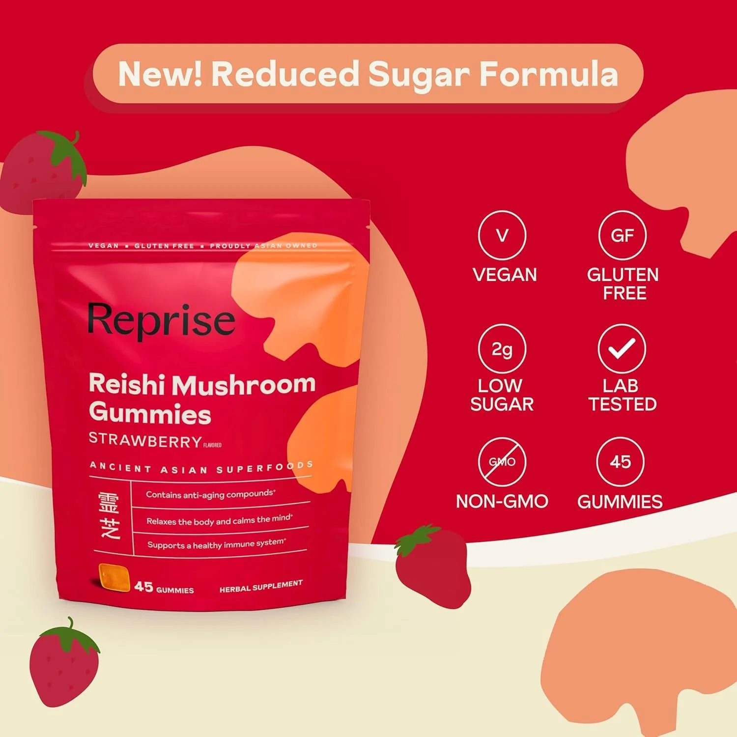 Reishi Mushroom Gummies | Hongo Reishi Mushroom Supplement (Lingzhi, Ganoderma Lucidum) | Full Spectrum Stress Gummies for Adults | Red Reishi Mushroom | Strawberry Flavor | 45 Count (Pack of 3) - Image 4