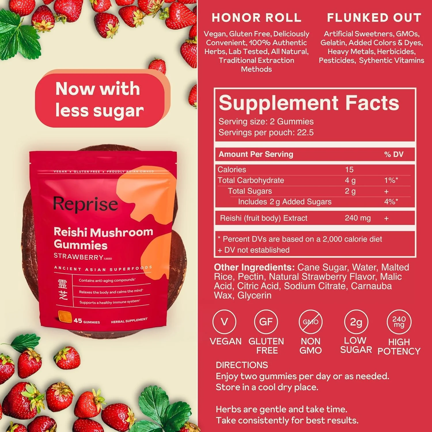 Reishi Mushroom Gummies | Hongo Reishi Mushroom Supplement (Lingzhi, Ganoderma Lucidum) | Full Spectrum Stress Gummies for Adults | Red Reishi Mushroom | Strawberry Flavor | 45 Count (Pack of 3) - Image 7