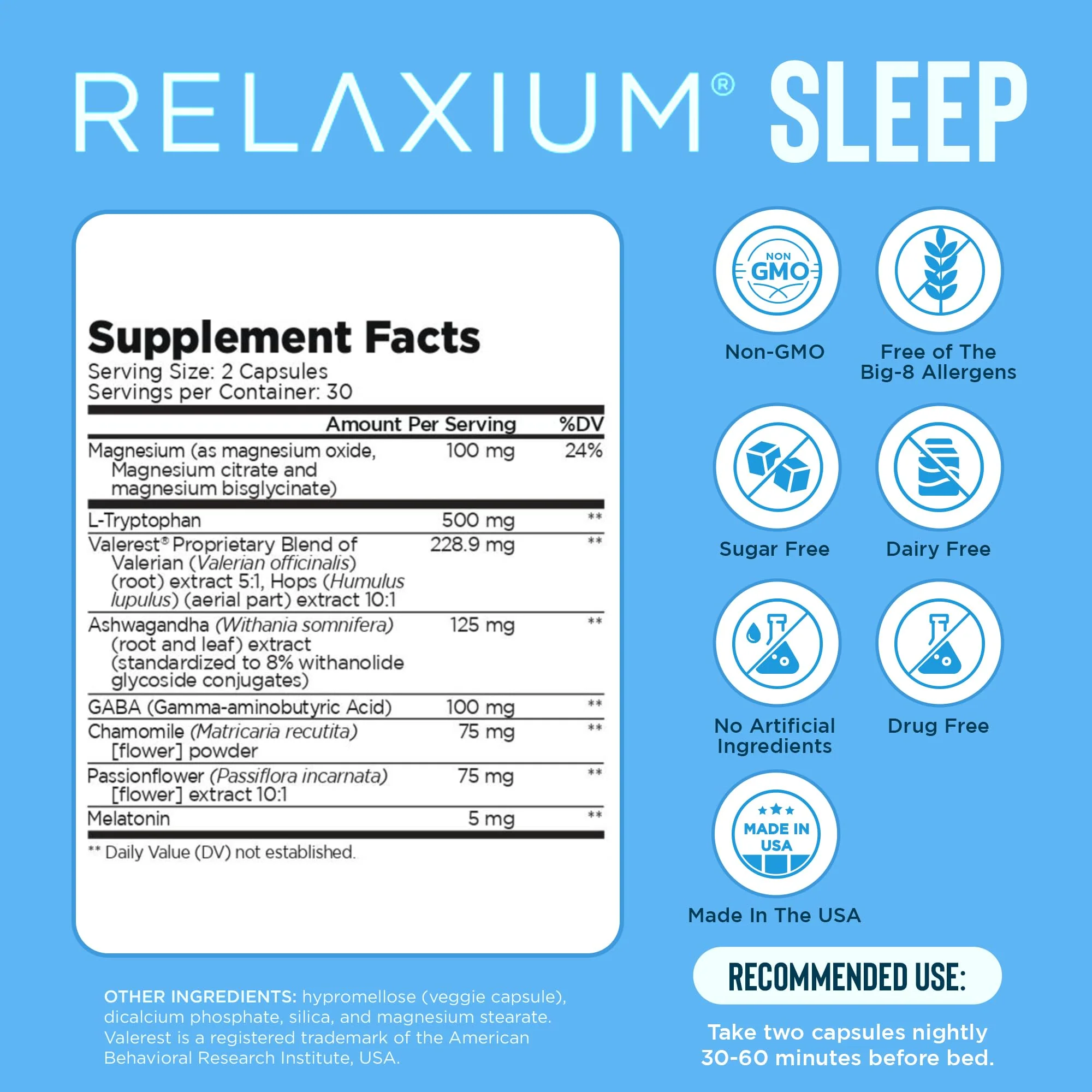 Relaxium Sleep Aid for Adults – Melatonin 5mg + Magnesium Glycinate (60 Capsules) - Image 3