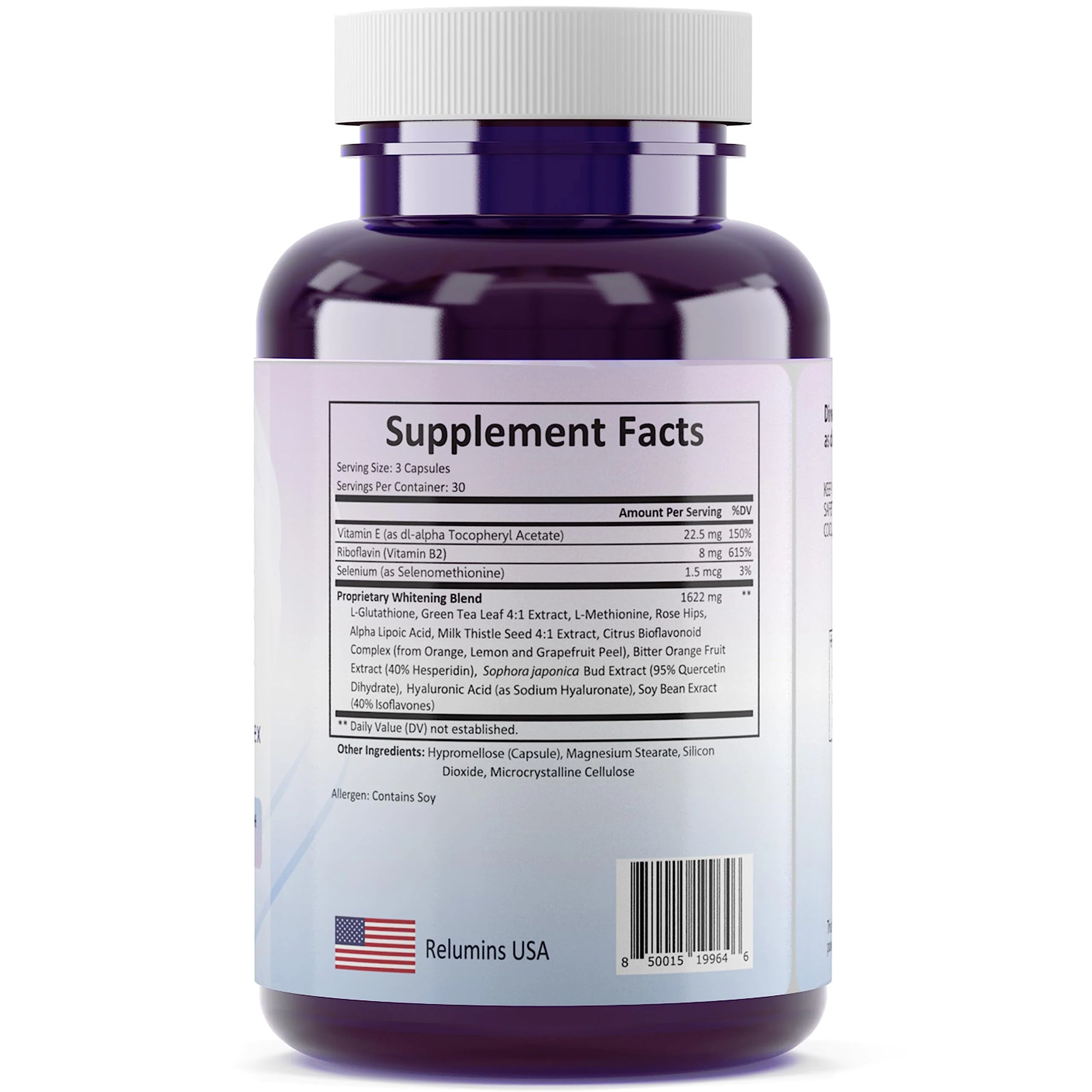 Relumins 1650mg L-Glutathione Complex with HA – 5 Bottles, Made in USA - Image 8