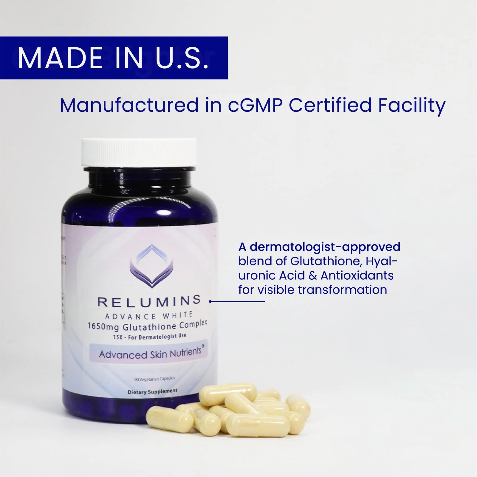 Relumins L-Glutathione Complex 1650mg - 3x90 Veg Capsules - Made in USA - Image 4