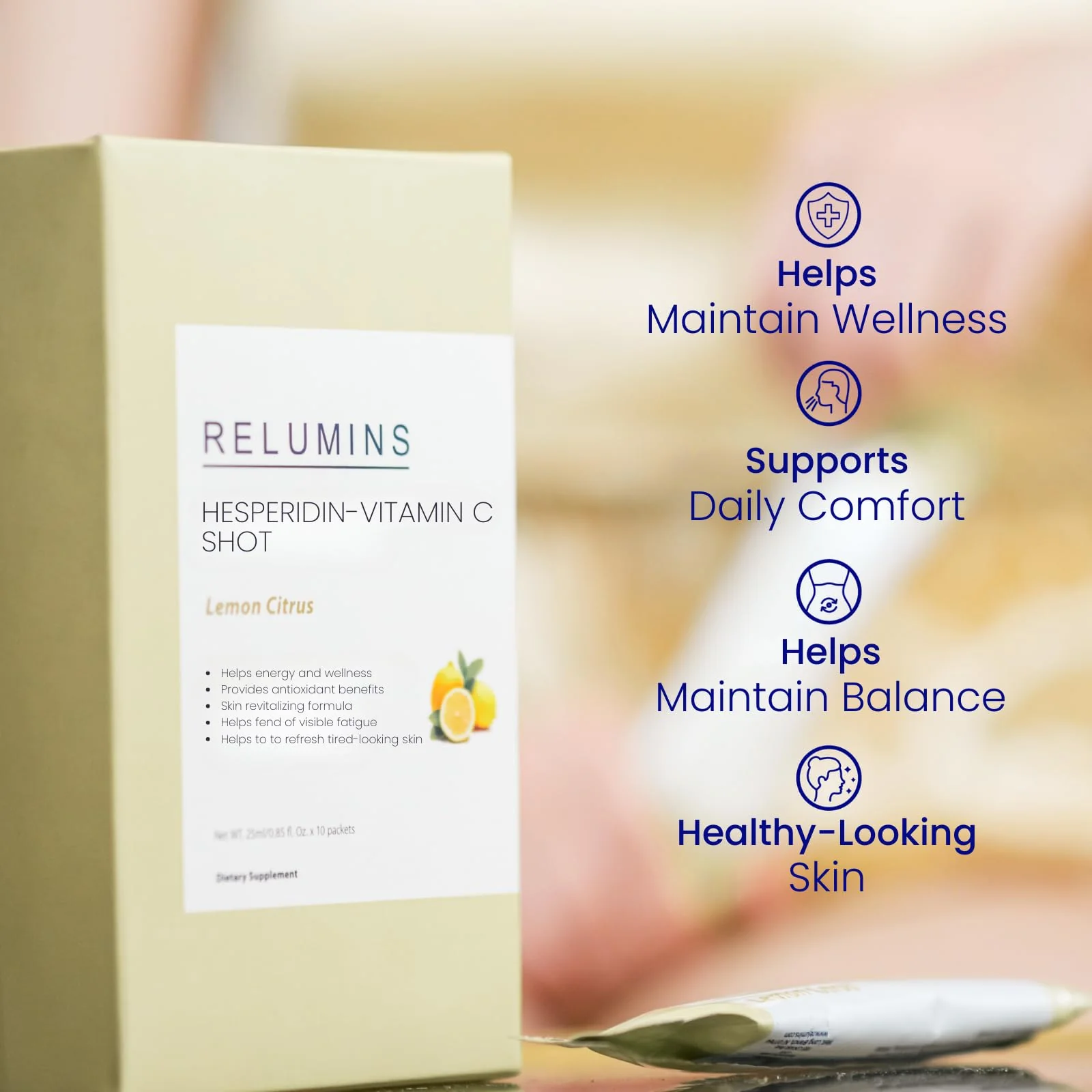 Relumins Vitamin C Shots – Lemon with Hesperidin & Citrus Bioflavonoids | 25ml Packets, 50-count (5 Boxes) - Image 5