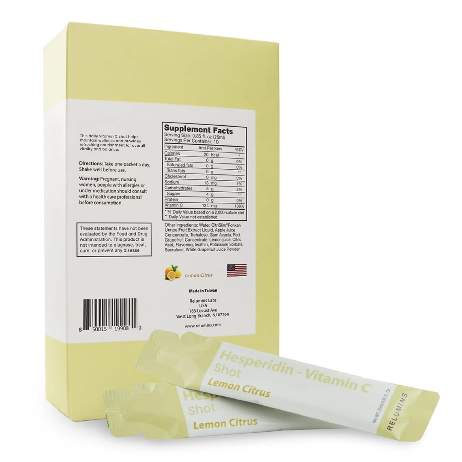 Relumins Vitamin C Shots – Lemon with Hesperidin & Citrus Bioflavonoids | 25ml Packets, 50-count (5 Boxes) - Image 7