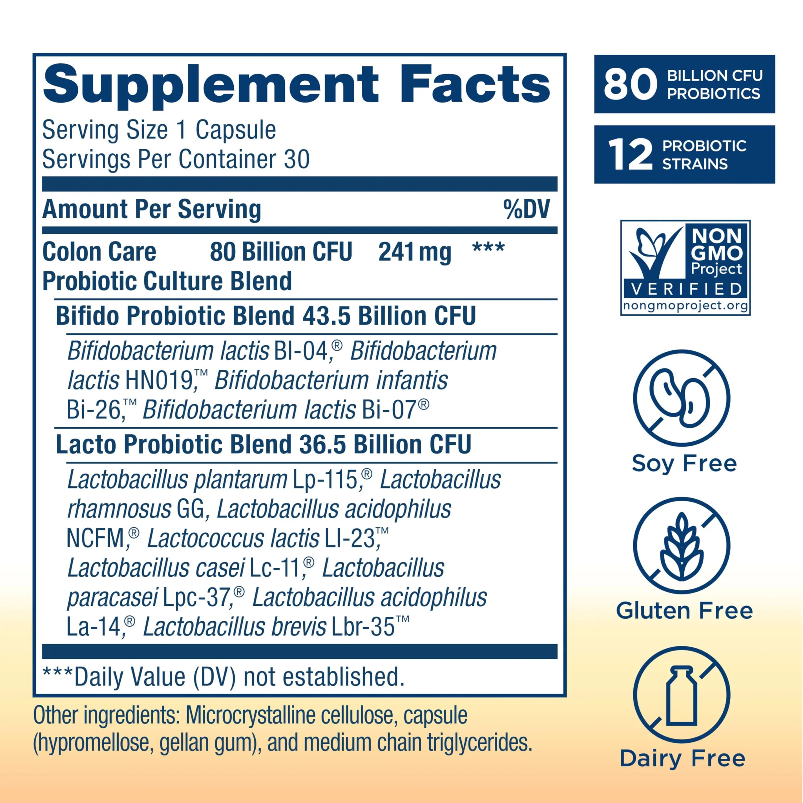 Renew Life Colon Care Probiotic Capsules – 80 Billion CFU, 12 Strains, Dairy/Gluten & Soy Free, 60 Count - Image 2