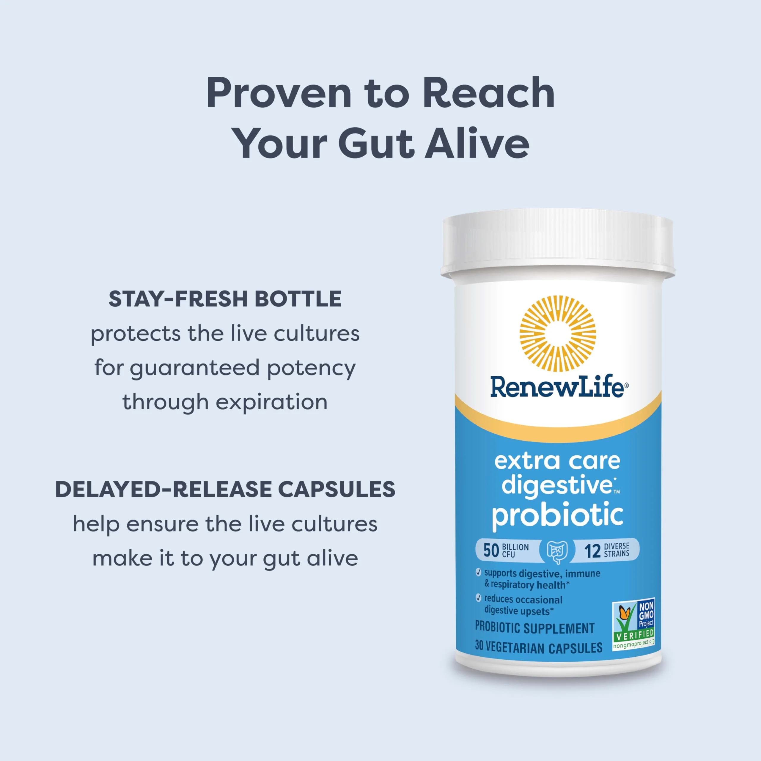 Renew Life Extra Care Probiotic – 50 Billion CFU, 12 Strains, 90 Caps | Gluten-Free, Dairy-Free, Soy-Free - Image 5