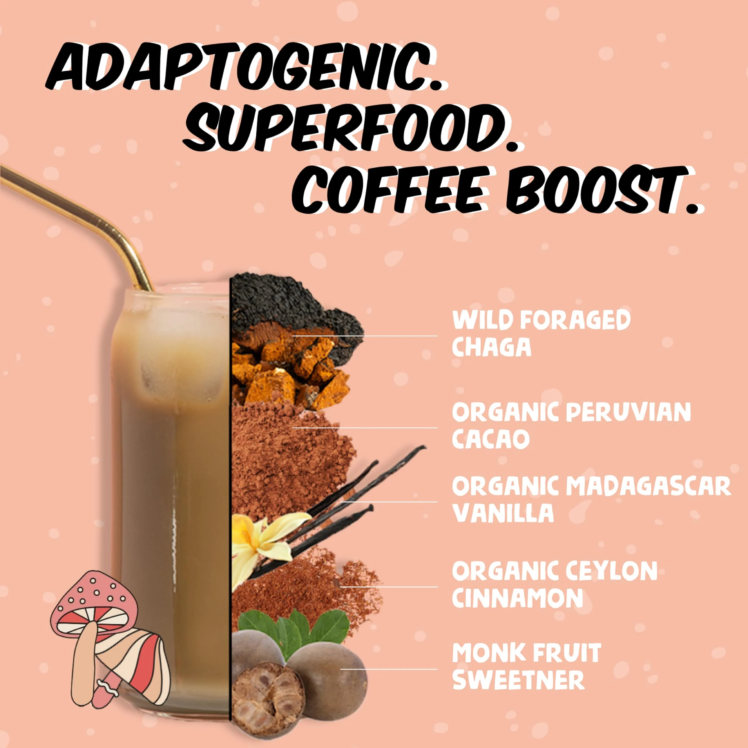 Renude Chagaccino – Wild Chaga Mushroom Powder & Adaptogen Drink Mix | Vegan, Keto, Zero-Calorie, 30 Servings - Image 2