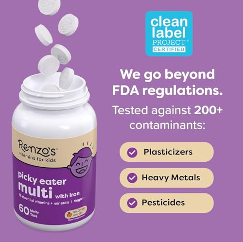 Renzo's Picky Eater Kids Multivitamin with Iron | Sugar-Free Melty Tabs – Cherry Mo' Cherry Flavor - Image 6