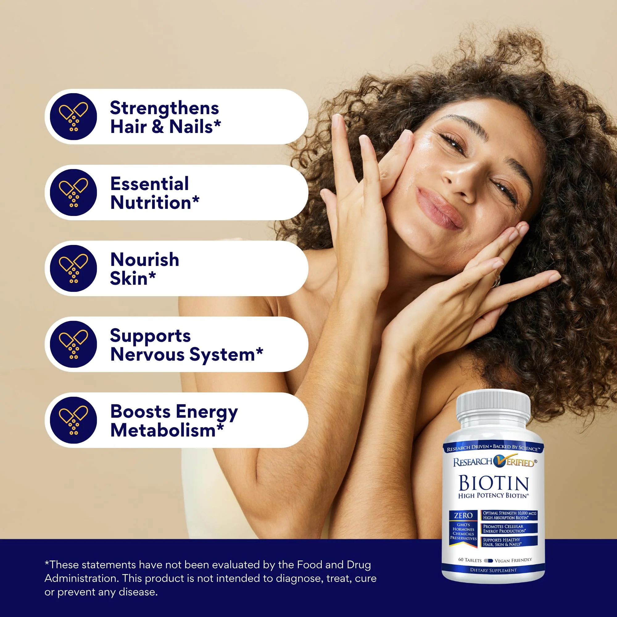 Research Verified Biotin 10,000mcg – Vegan Hair, Skin & Nails - Image 3