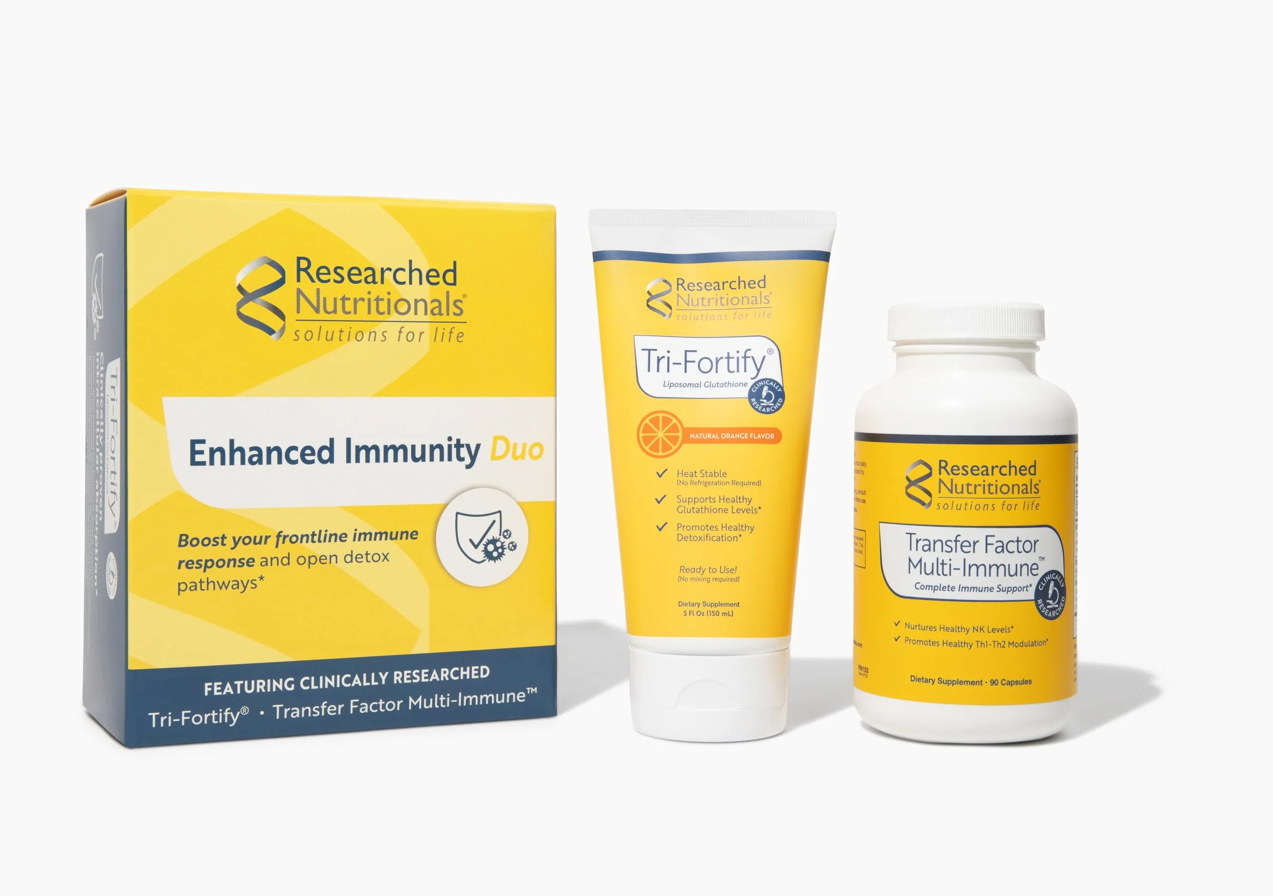Researched Nutritionals Liposomal Glutathione 450mg + Colostrum & Mushrooms Immunity Duo – Enhanced Immunity Tri-Fortify + Transfer Factor Multi-Immune (2 Piece Set) - Image 2