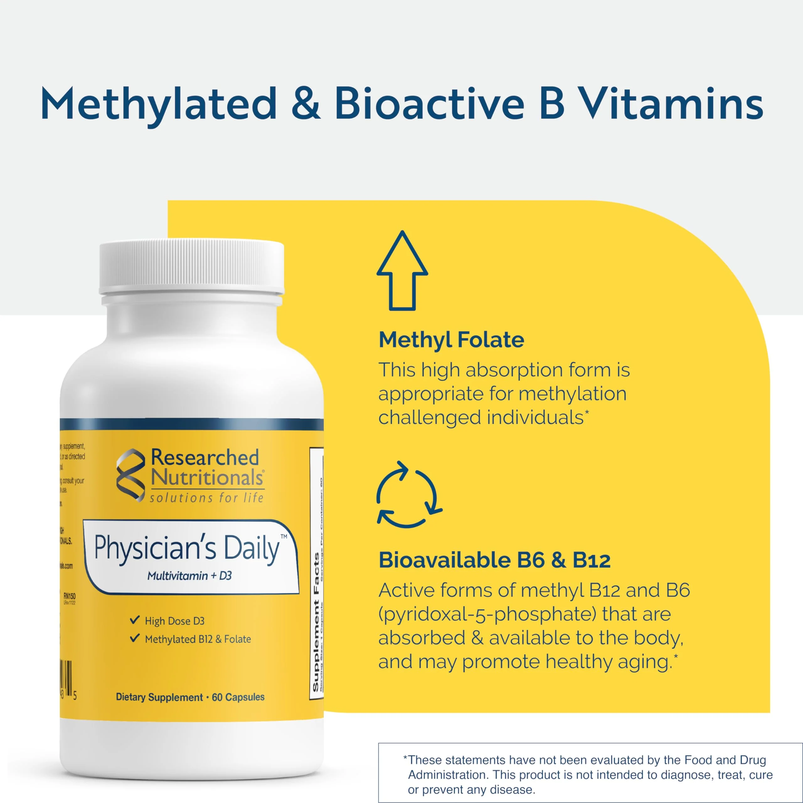 Researched Nutritionals Physician's Daily + D3 – Daily Multivitamin with Vitamin D3 2000 IU for Men & Women - Image 3