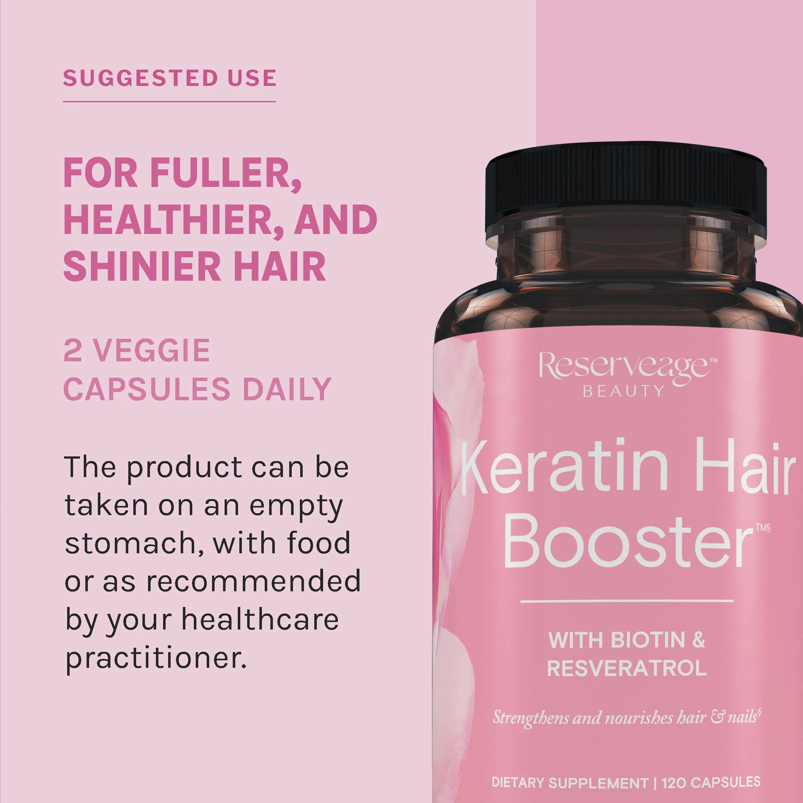 Reserveage Beauty Keratin Hair Booster with Biotin & Resveratrol – Hair & Nail Growth (120 Capsules) - Image 12