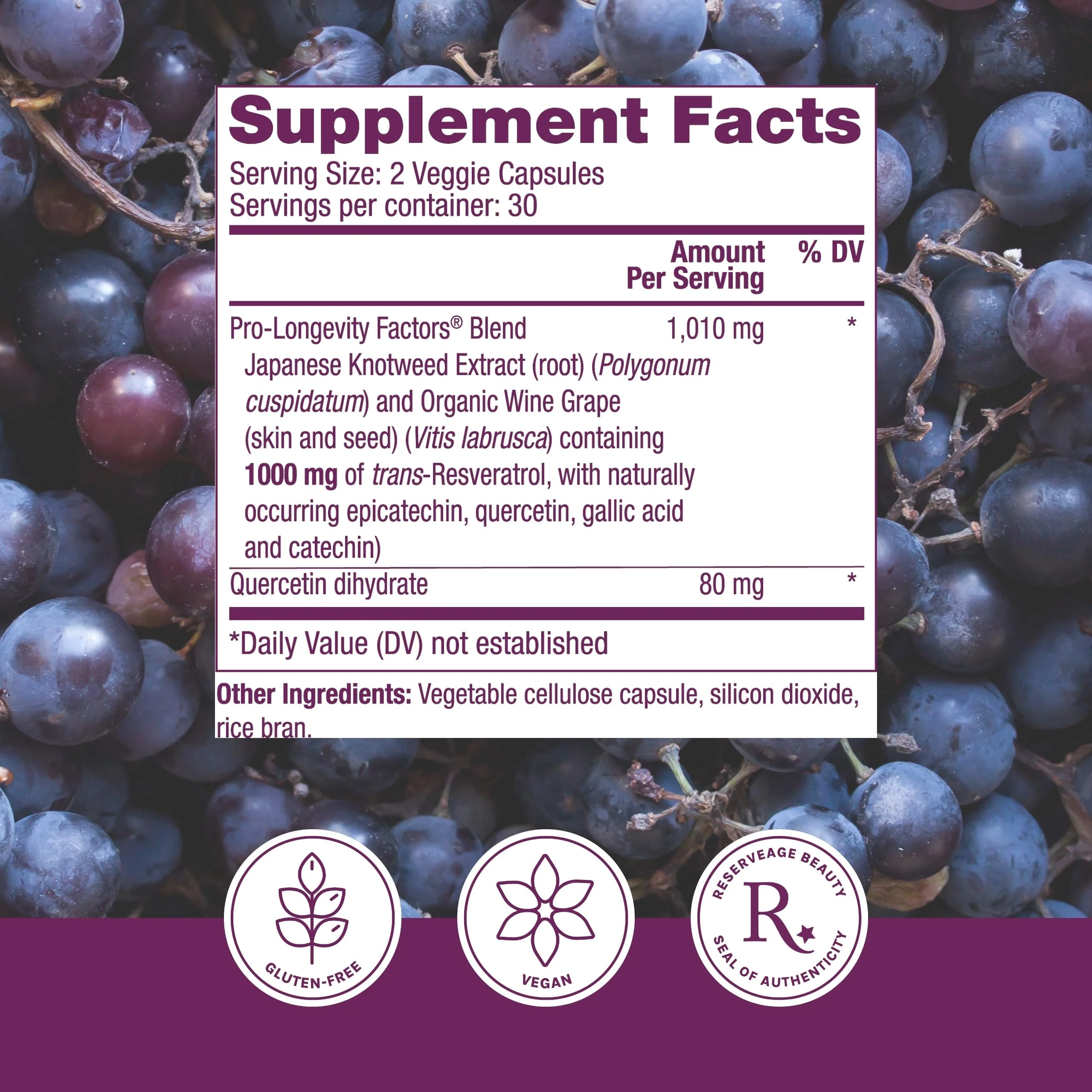 Reserveage Beauty Resveratrol 1000 mg – Antioxidant Support for Heart & Immune Health, 60 Capsules - Image 3