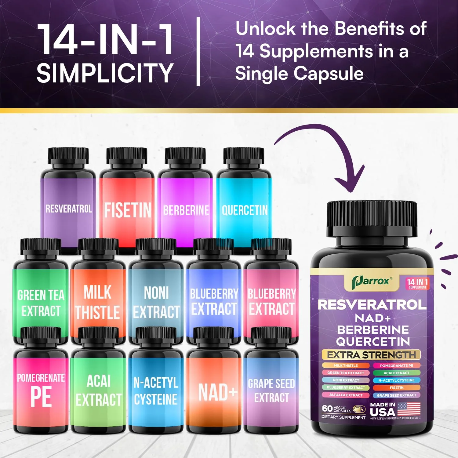 Resveratrol 14-in-1 Extra Strength (180 Caps) with NAD+, NAC & Berberine - Image 5