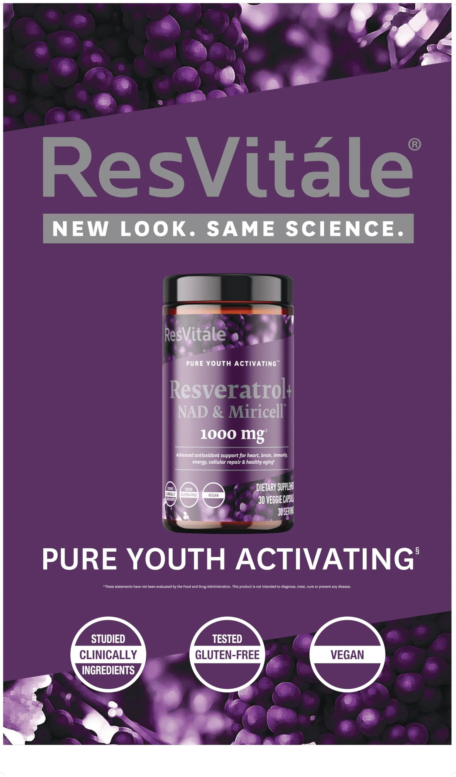 ResVitále Resveratrol + NAD & Miricell 1000 mg | Advanced Antioxidant Support | 30 Veggie Capsules - Image 6
