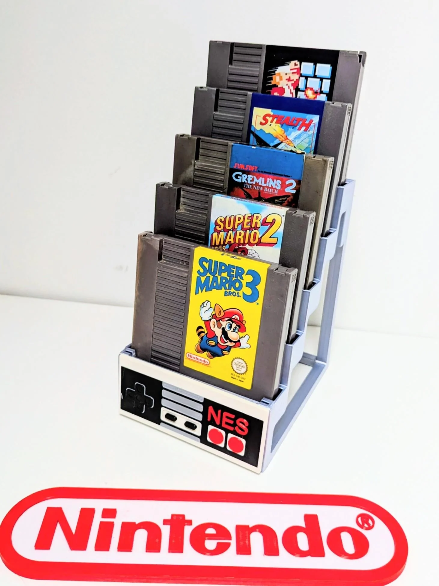 Retro Nintendo NES Game Cartridge Stand | Holds 5 Classic Titles