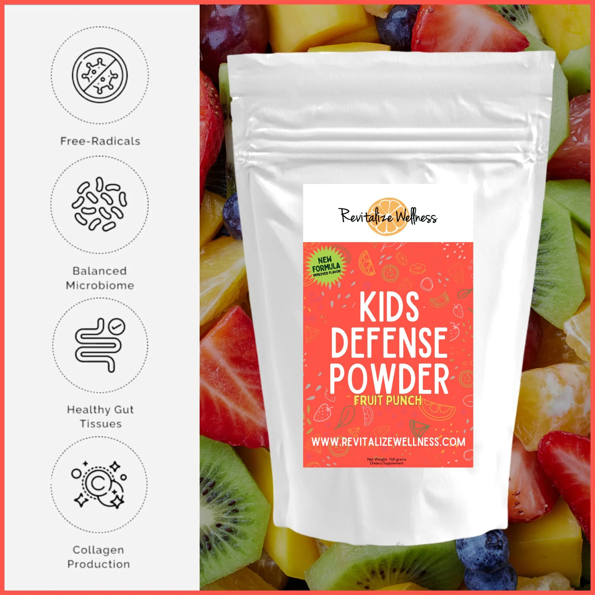 Revitalize Wellness Kids Defense Powder - 1000 mg Vitamin C, 250 mg B3, Fruit Punch, 120 Servings - Image 6