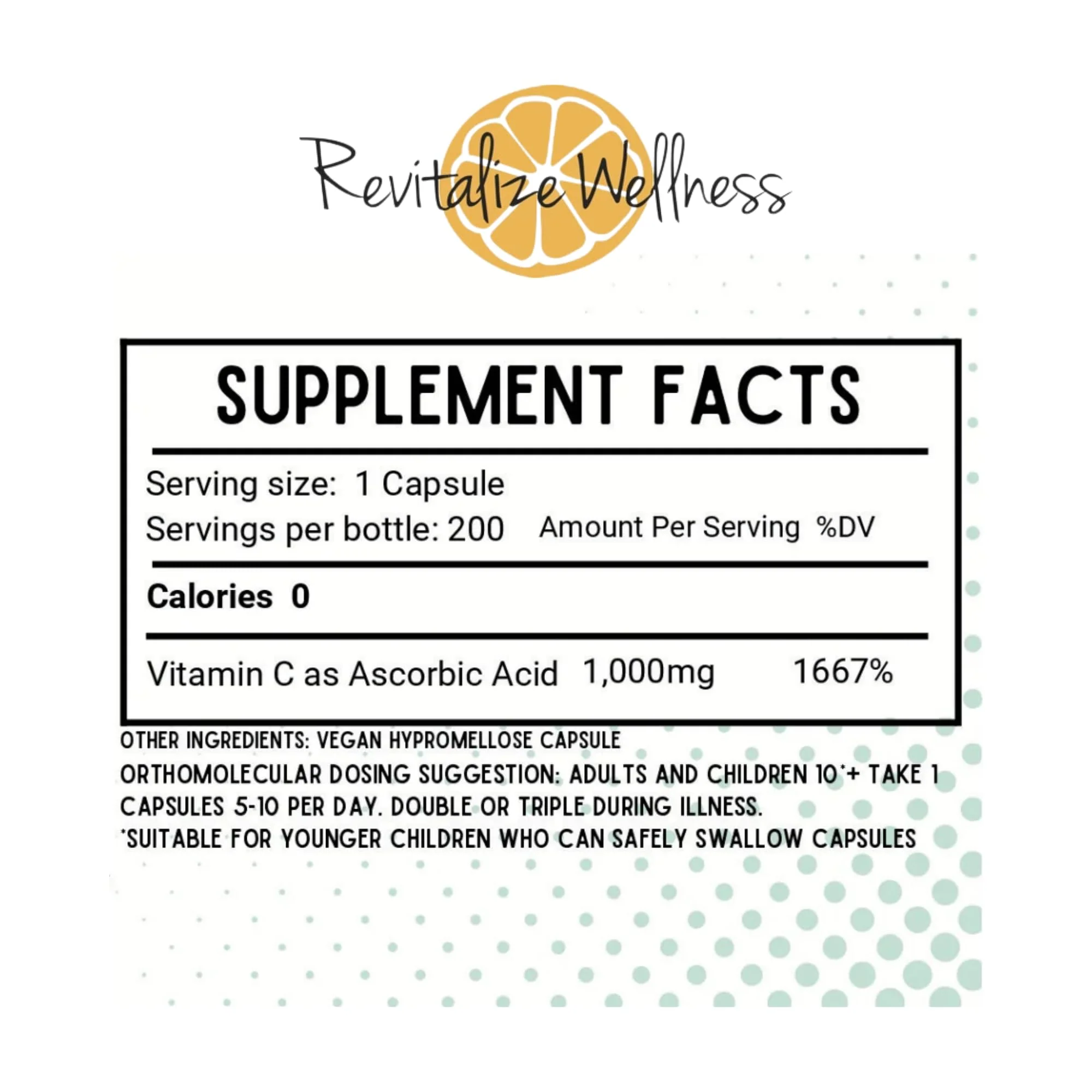 Revitalize Wellness Vitamin C Capsules – 1000 mg, 200 Servings, Pure & GMO-Free - Image 2