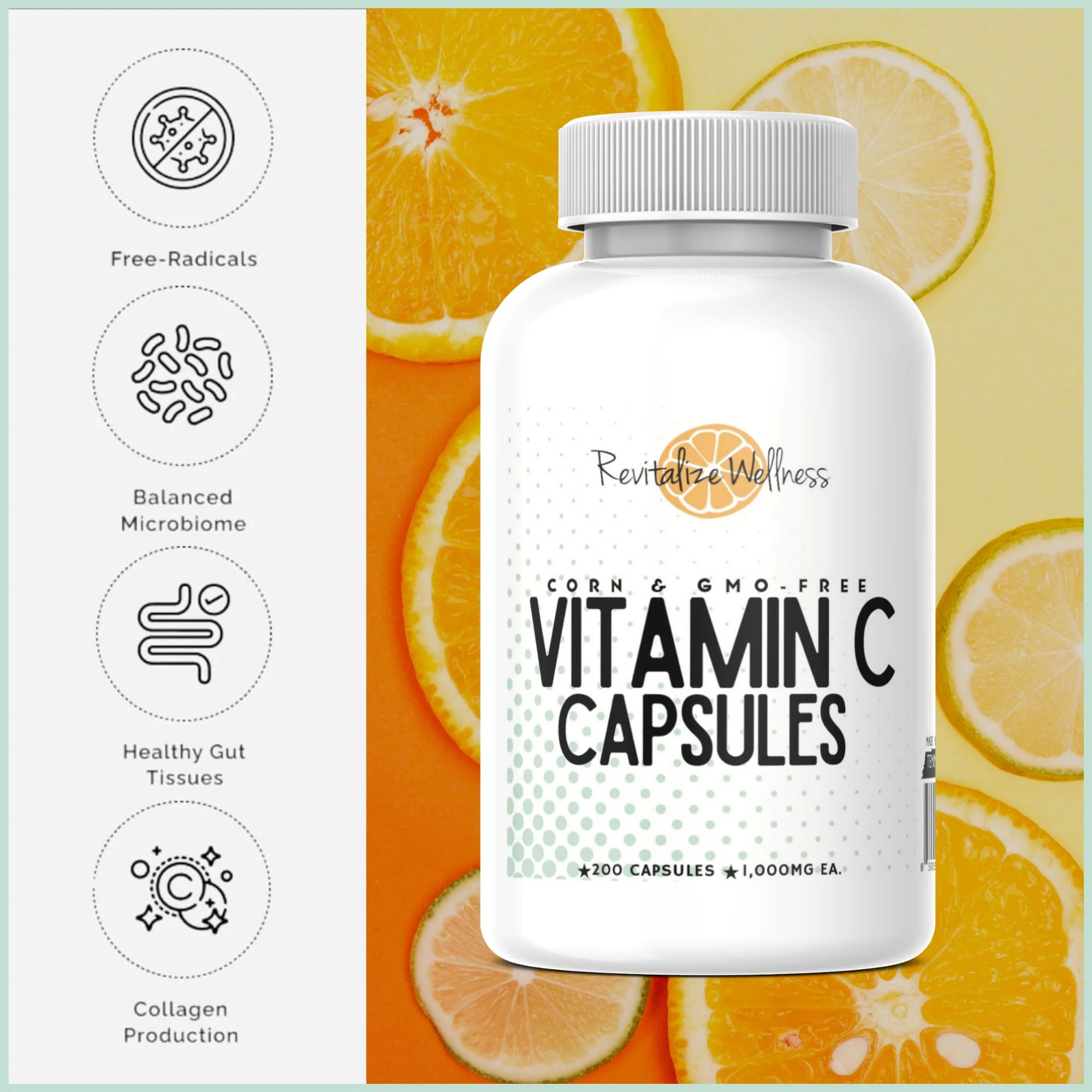 Revitalize Wellness Vitamin C Capsules – 1000 mg, 200 Servings, Pure & GMO-Free - Image 6
