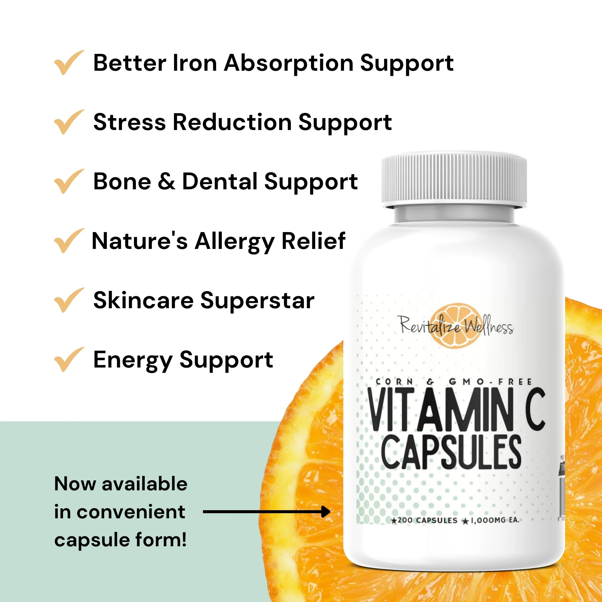 Revitalize Wellness Vitamin C Capsules – 1000 mg, 200 Servings, Pure & GMO-Free - Image 7
