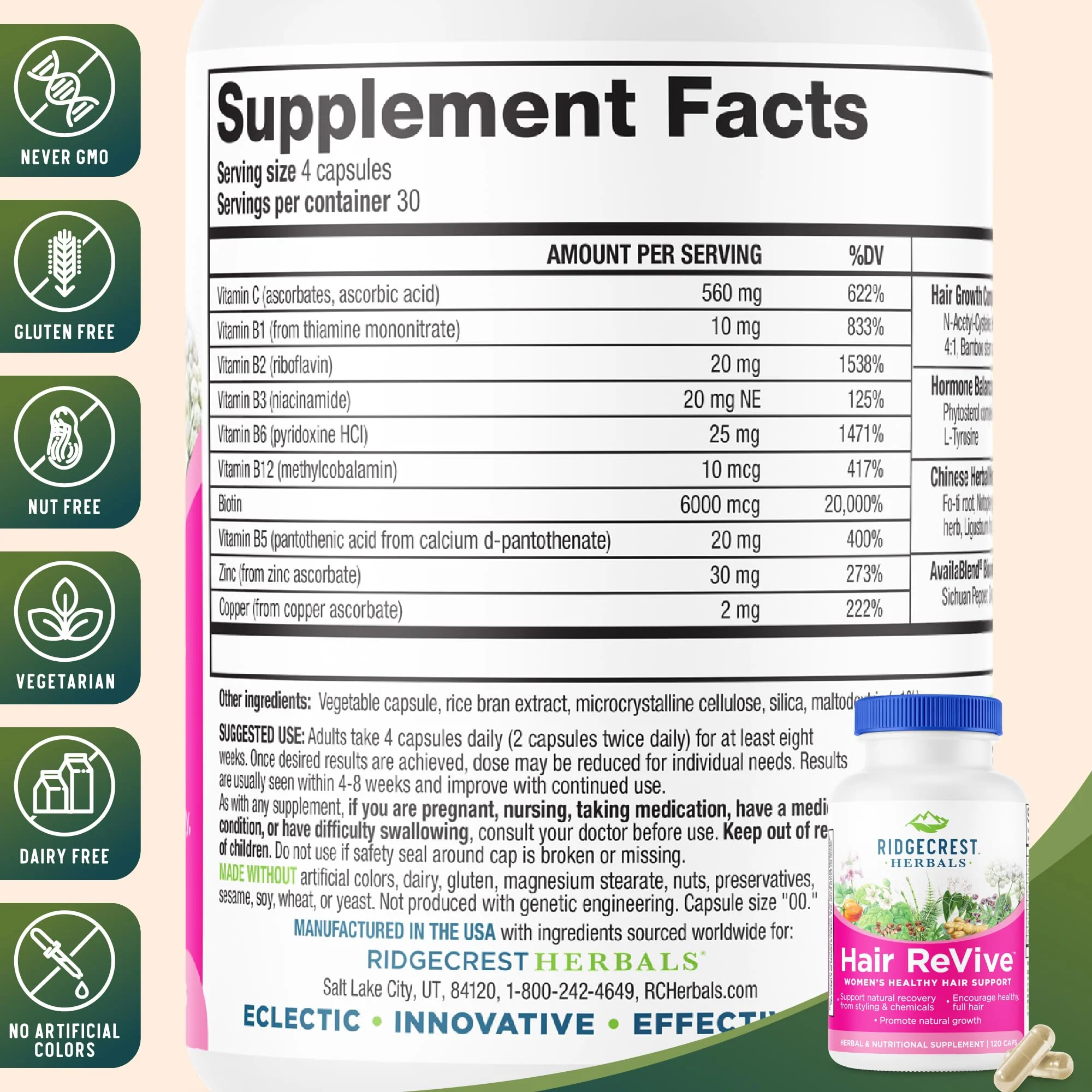 RidgeCrest Hair ReVive: Nutritional Hair Vitamins with Biotin 6000mcg - Image 10