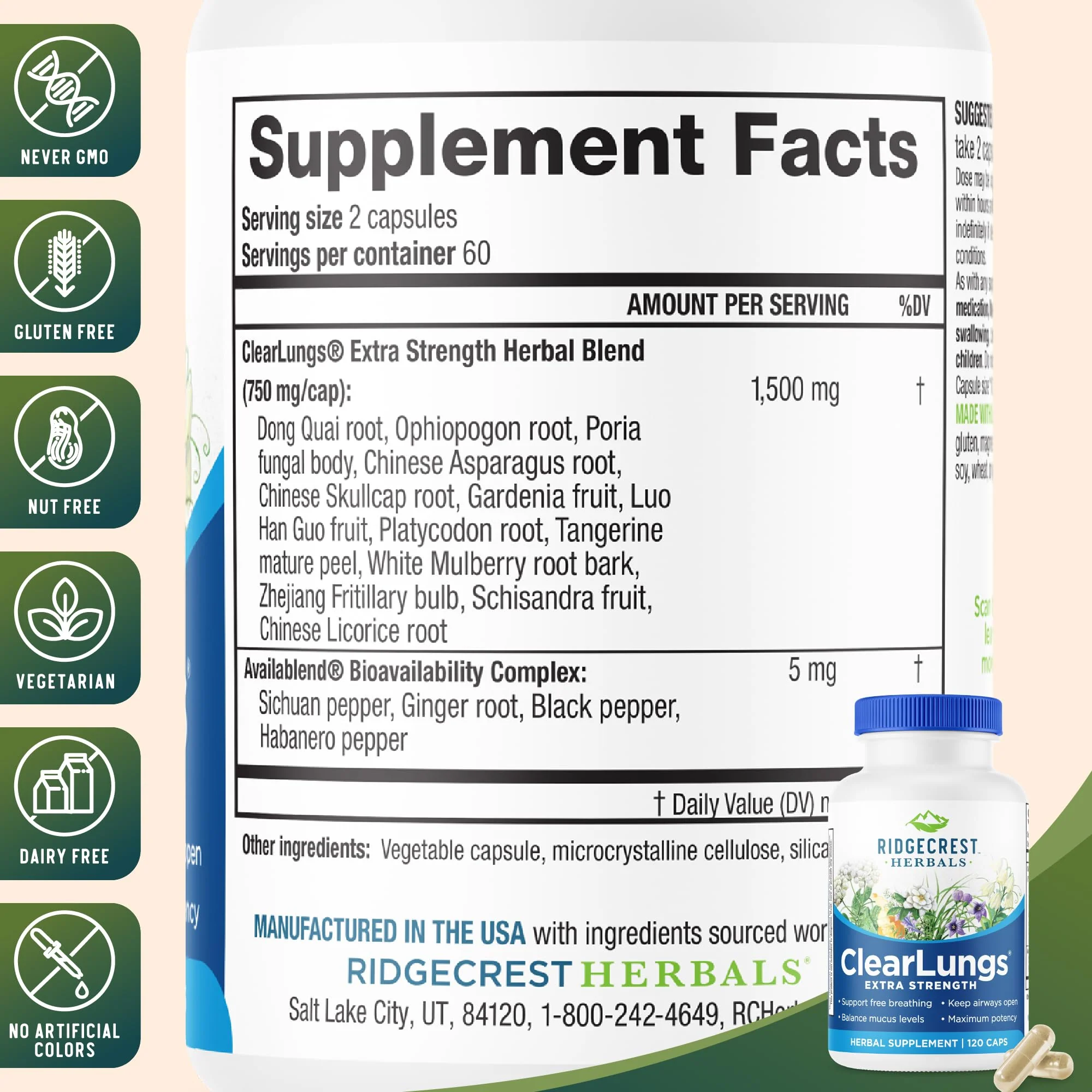 RidgeCrest Herbals ClearLungs Extra Strength - Daily Respiratory Support (120 Vegan Caps) - Image 11