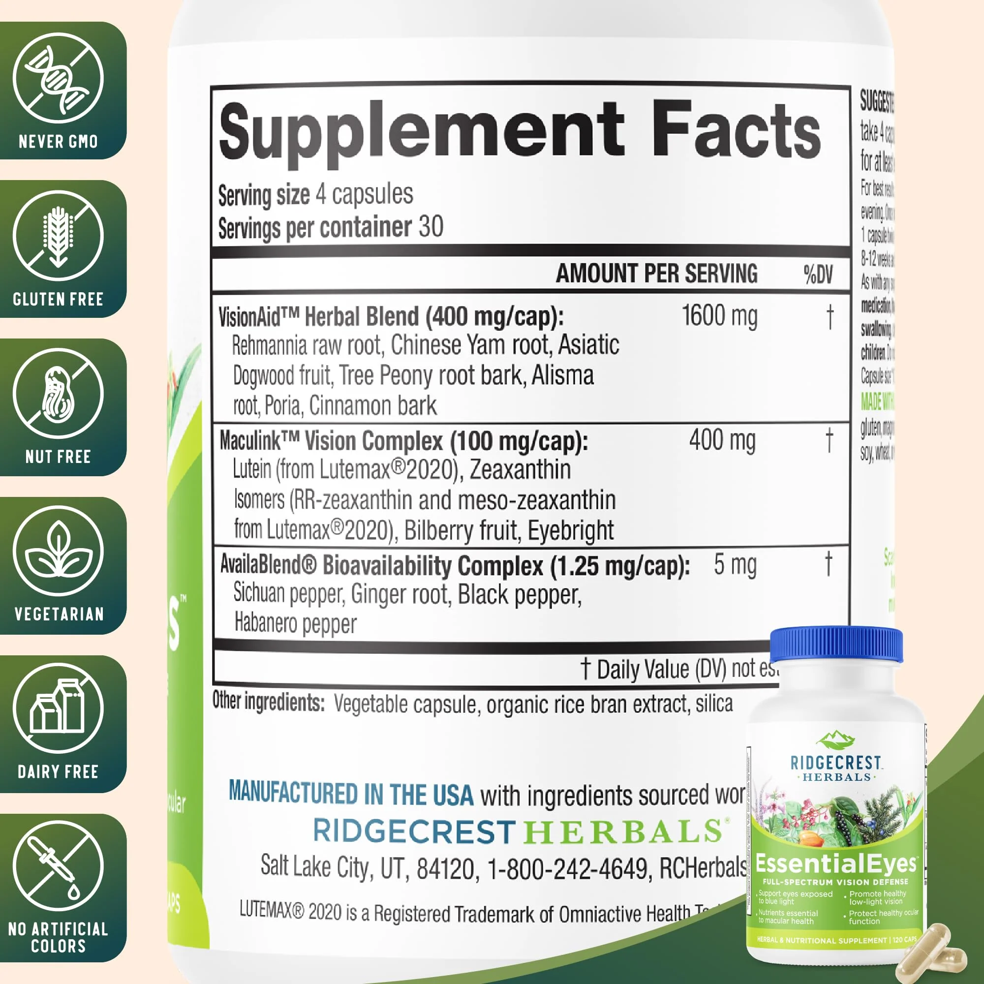 Ridgecrest Herbals EssentialEyes – Natural Eye Vitamin with Lutein, Zeaxanthin & Bilberry Extract | 120 Vegan Caps - Image 10