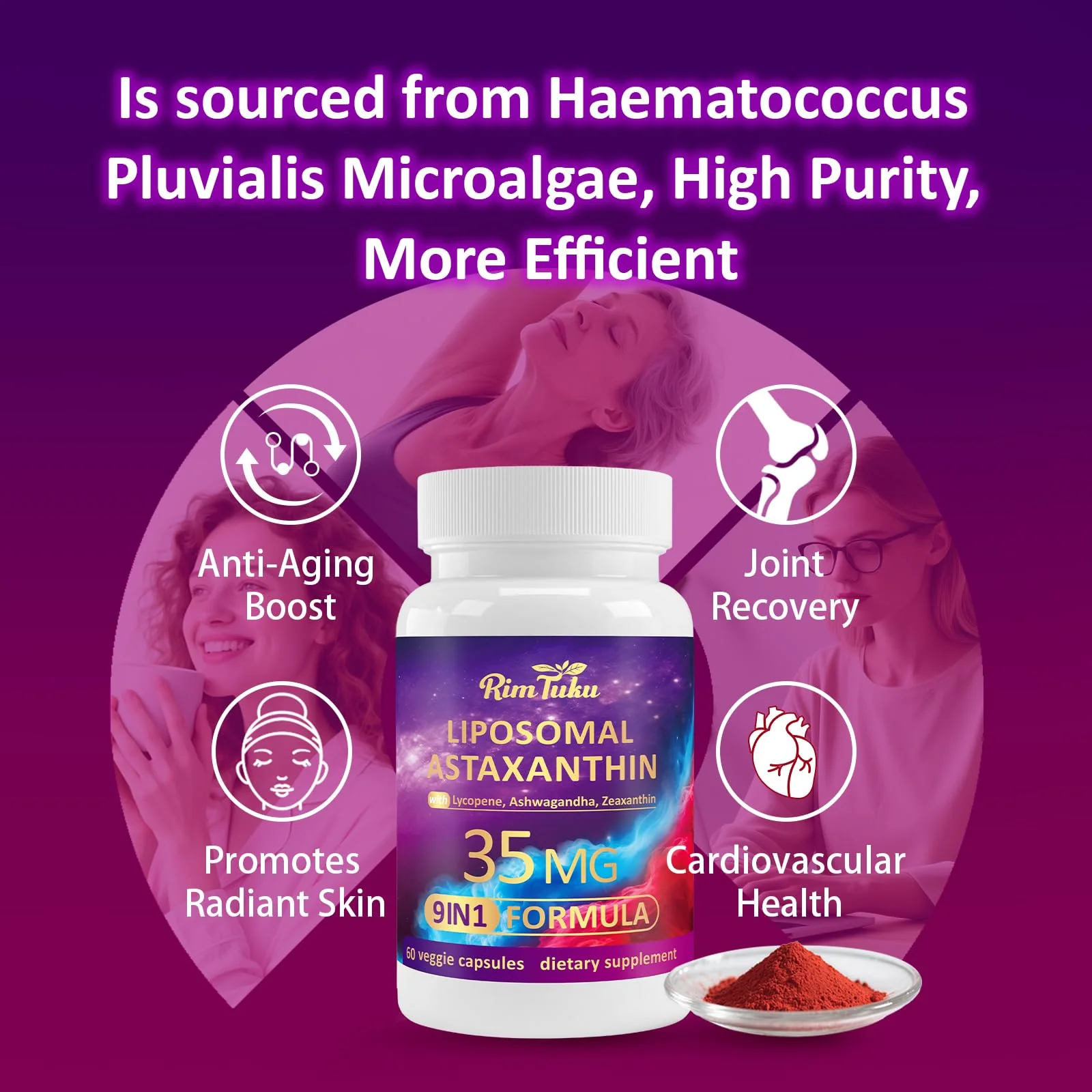 RimTuku Liposomal Astaxanthin 9-in-1 Supplement – Eye, Skin & Joint Health (180 Capsules) - Image 5