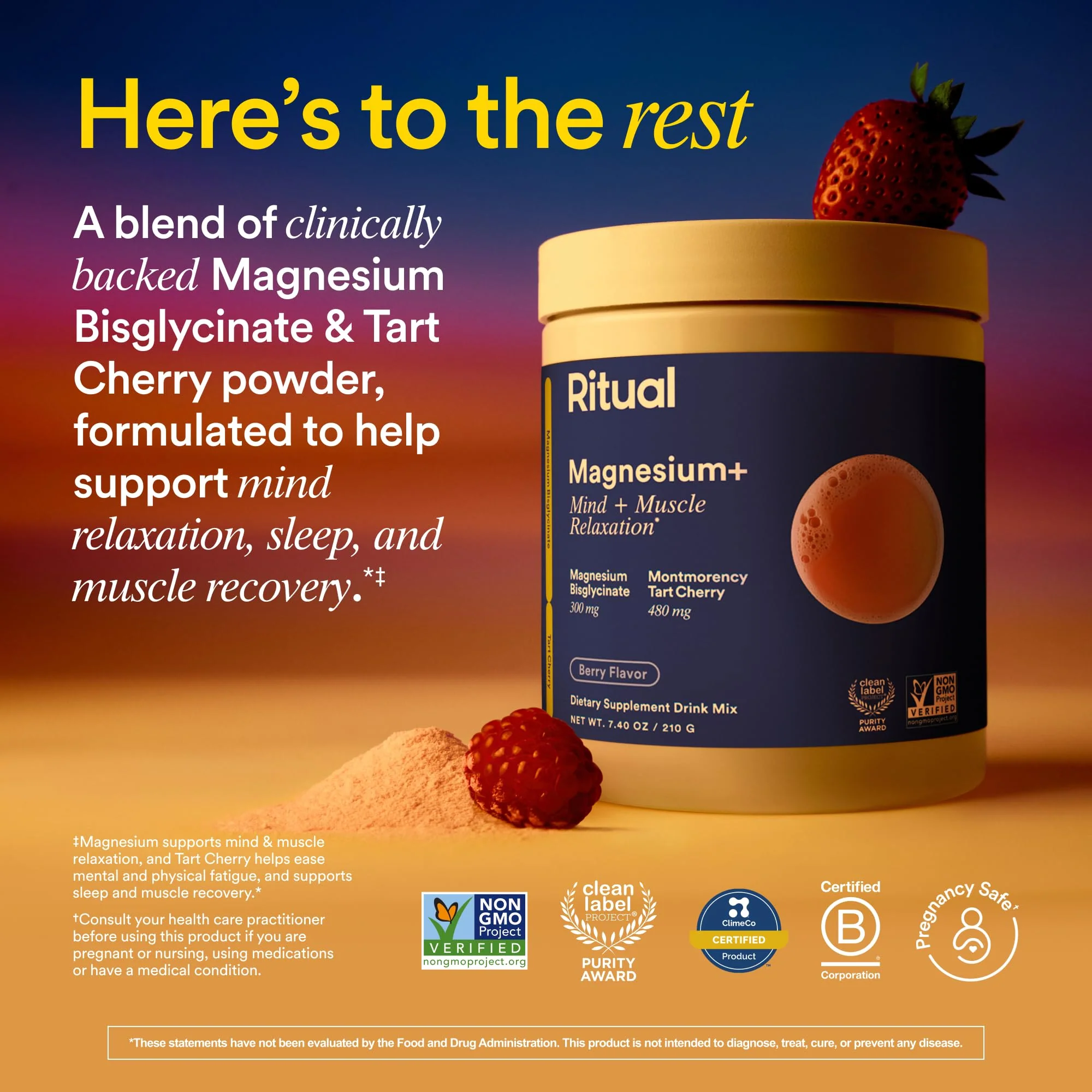 Ritual Magnesium+ Drink Mix: Tart Cherry & Gentle Magnesium Bisglycinate | 30 Servings - Image 2