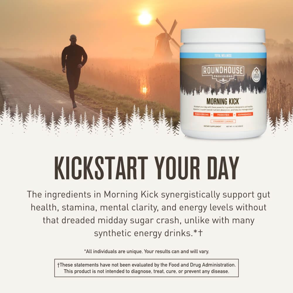 ROUNDHOUSE PROVISION Morning Kick Greens Powder – Ashwagandha, Collagen & Probiotics | Sugar Free, Caffeine Free (3 Pack) Strawberry Lemonade by Chuck Norris - Image 13