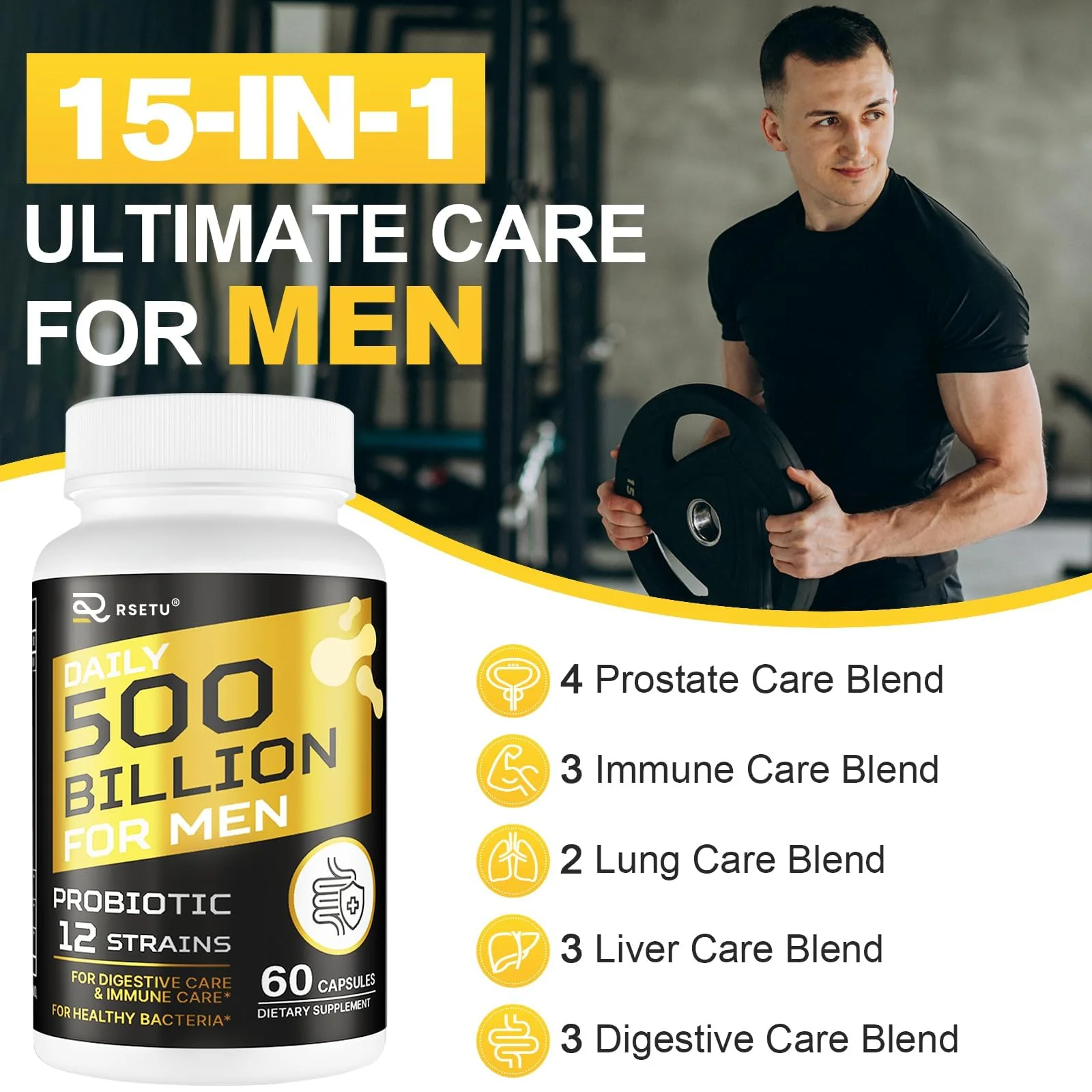 RSETU Probiotics for Men – 500B CFUs, 12 Strains, Turmeric Cranberry Goji - Image 2