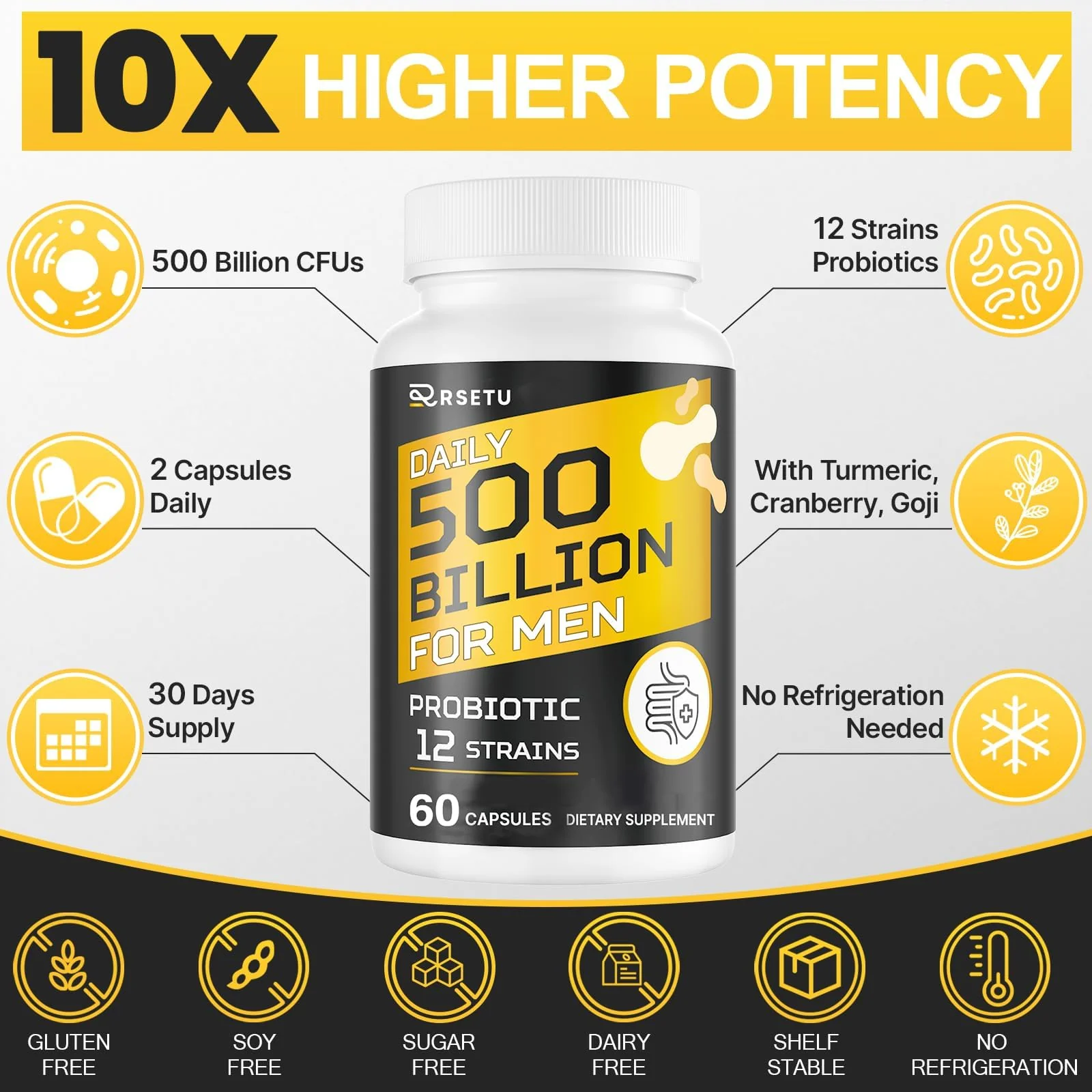 RSETU Probiotics for Men – 500B CFUs, 12 Strains, Turmeric Cranberry Goji - Image 5