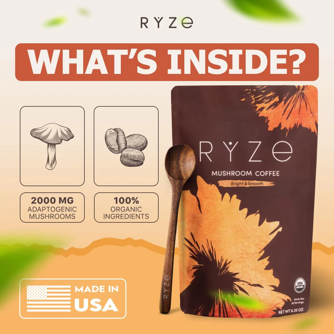 RYZE Mushroom Coffee Medium Roast – 6 Adaptogenic Mushrooms, USA-Grown Instant Coffee - Image 13
