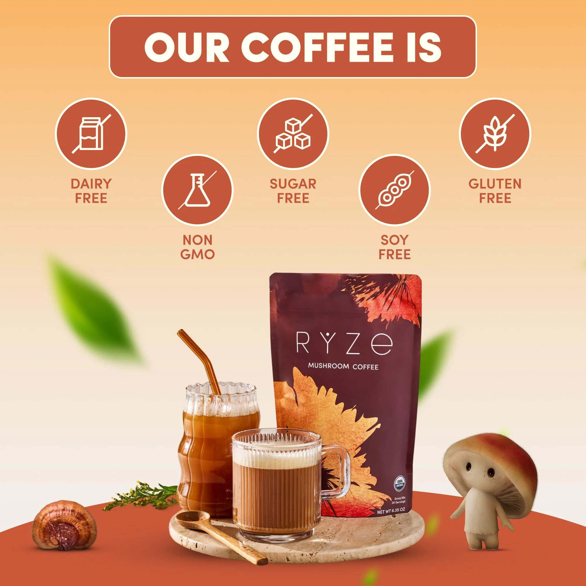 RYZE SUPERFOODS Mushroom Coffee USDA Organic — 6 Adaptogenic Mushrooms + MCT Oil, 30 Servings - Image 14
