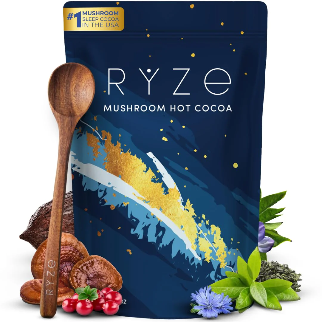 RYZE SUPERFOODS Mushroom Hot Cocoa with Melatonin Sleep Support – Keto Cocoa Powder, 20 Servings - Image 8
