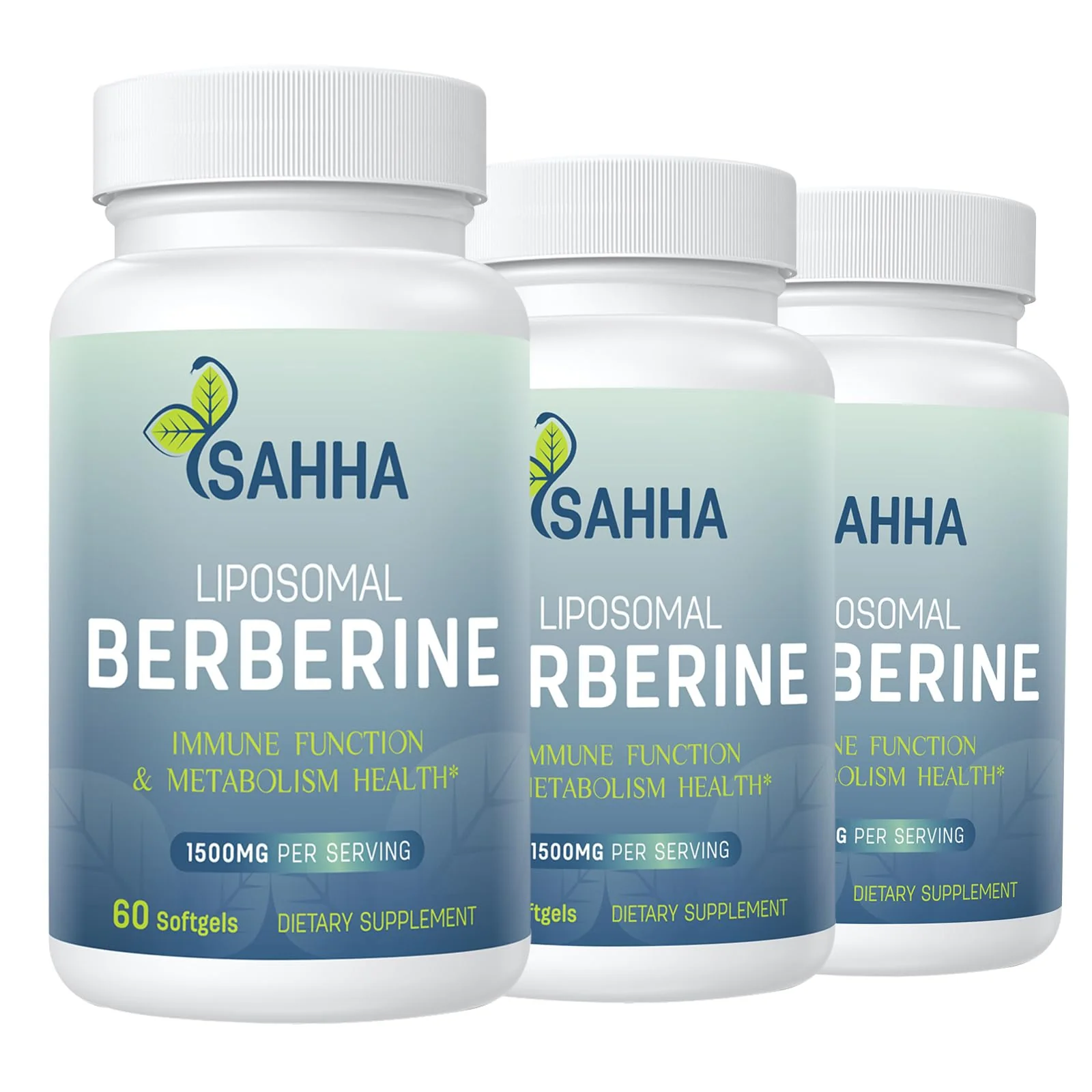 Sahha Liposomal Berberine HCL 1500mg – Supports AMPK & GLP-1 Activation, High Bioavailability – 3 Pack