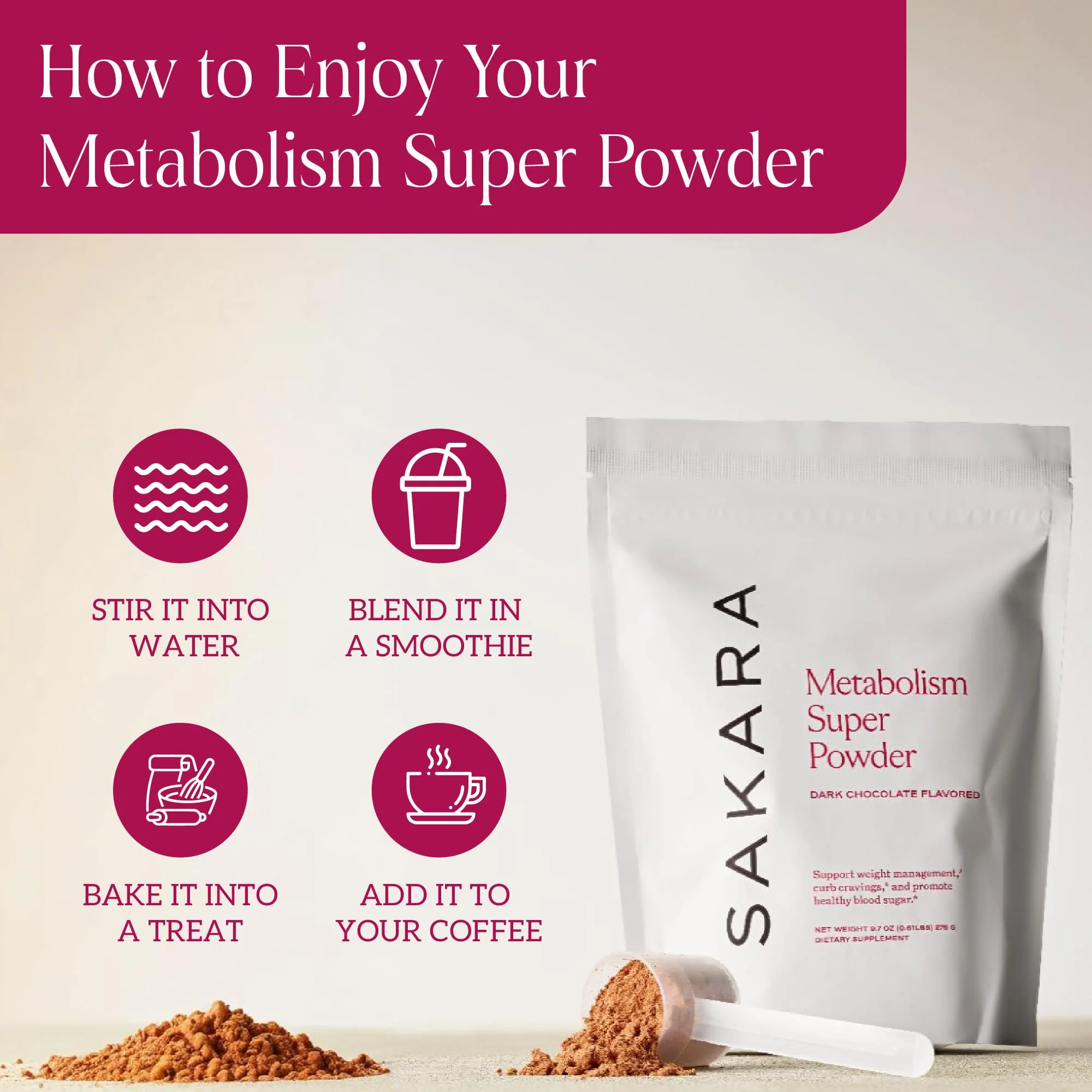 SAKARA Metabolism Super Powder – Appetite Control, Weight Management, Chocolate Flavor | Vegan & Non-GMO | 24 Servings - Image 5