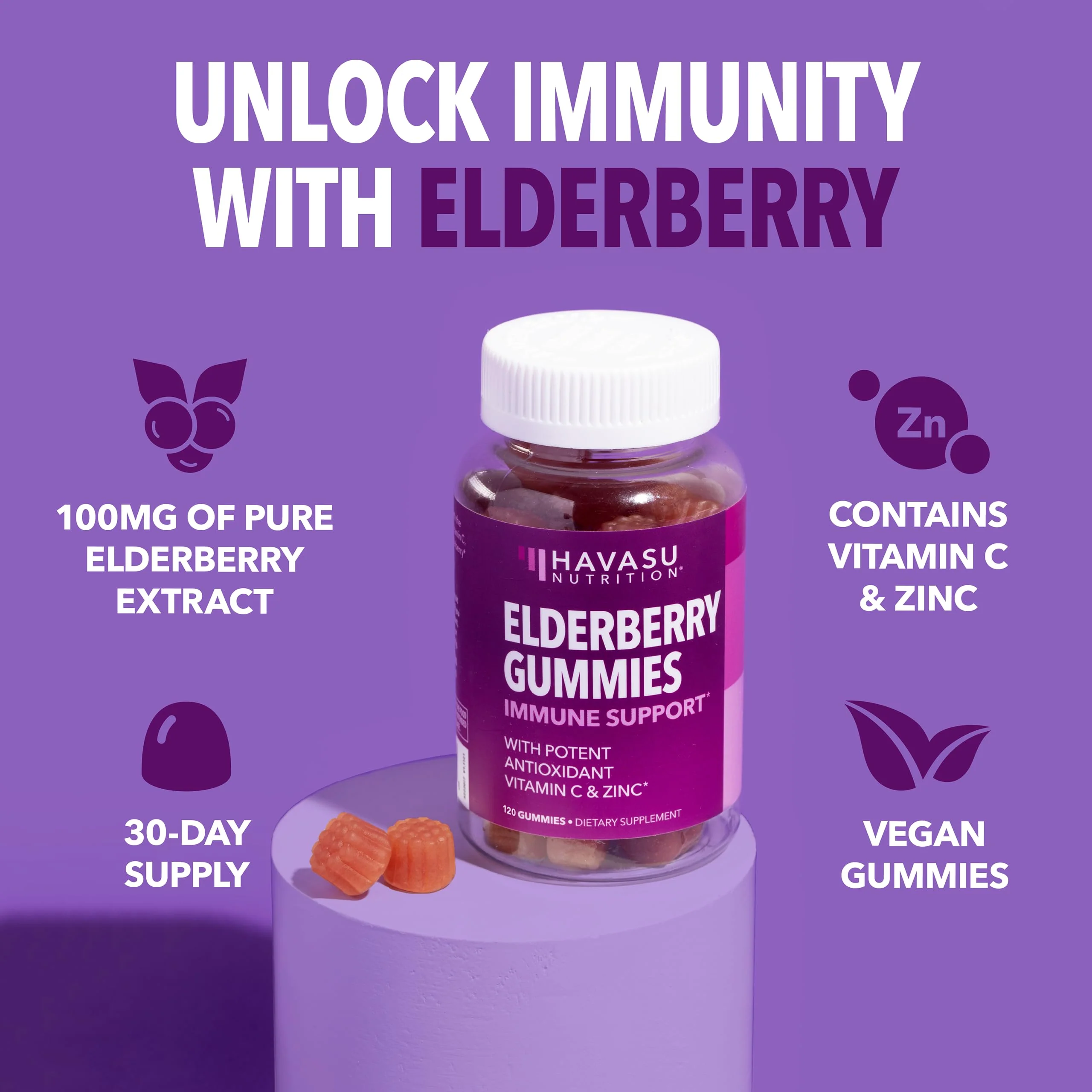 Sambucus Elderberry Gummies for Adults - Immune Support Supplement with Vitamin C and Zinc - Enhanced Formula for Daily Defense - 120 Count, 2 Month Supply, Berry Flavor - Convenient Wellness - Image 3