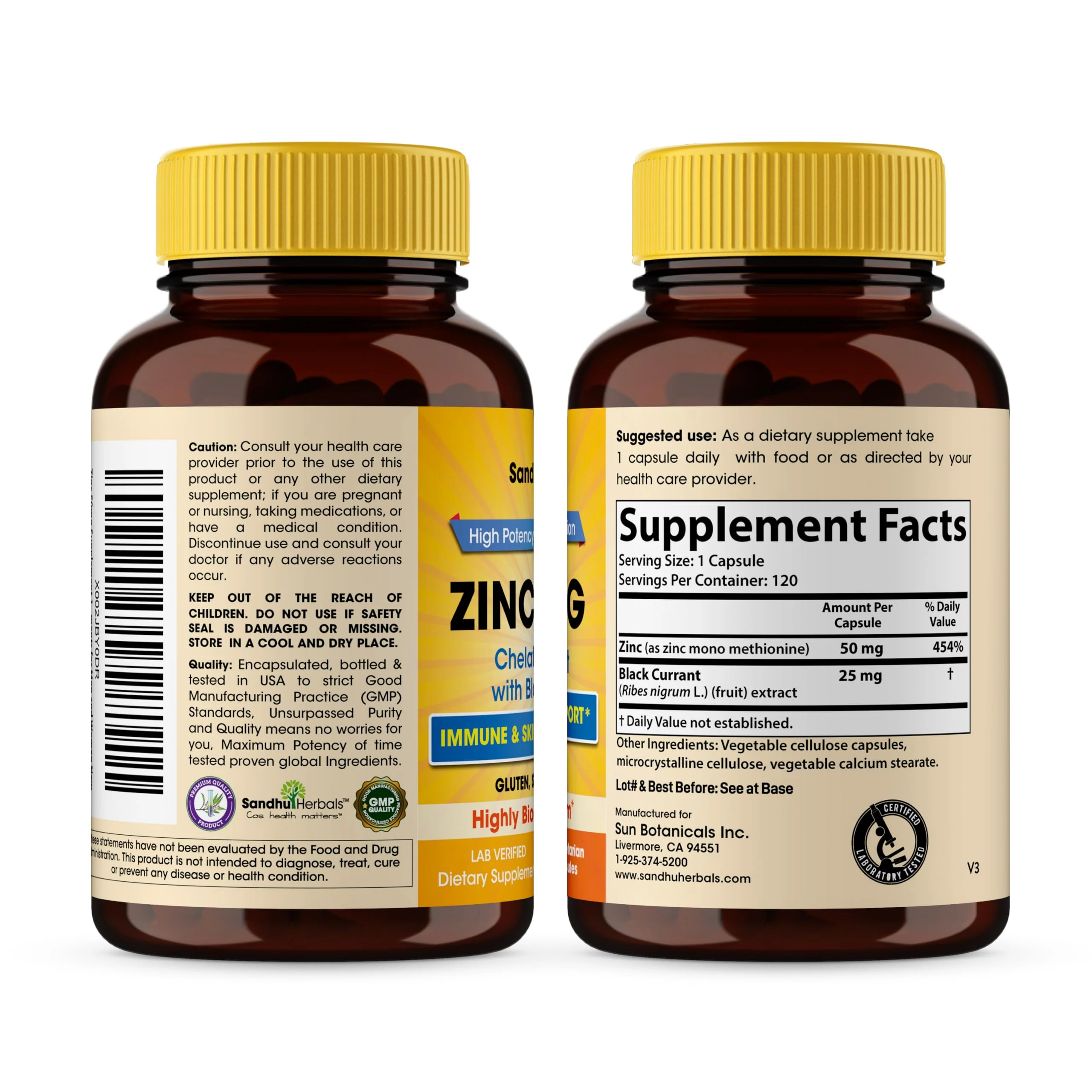 SANDHUHERBALS Zinc Supplements with Black Currant for Men and Women | Zinc 50mg 120 Vegetarian Capsules (Pack of 2) | Highly Absorbable for Immune Support | Zink 50 mg Supplement Supports Skin Health - Image 2