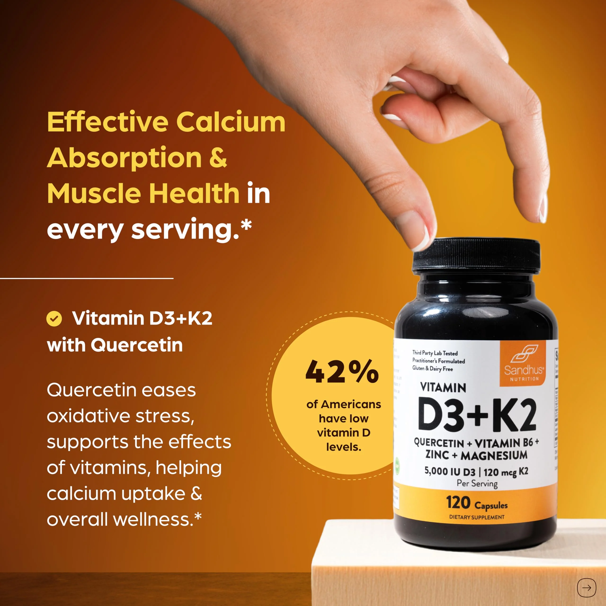 Sandhu's Vitamin D3 K2 Magnesium 5000 IU - 120 Capsule Pack | D3K2 for Energy, Immunity & Bone Health - Image 2