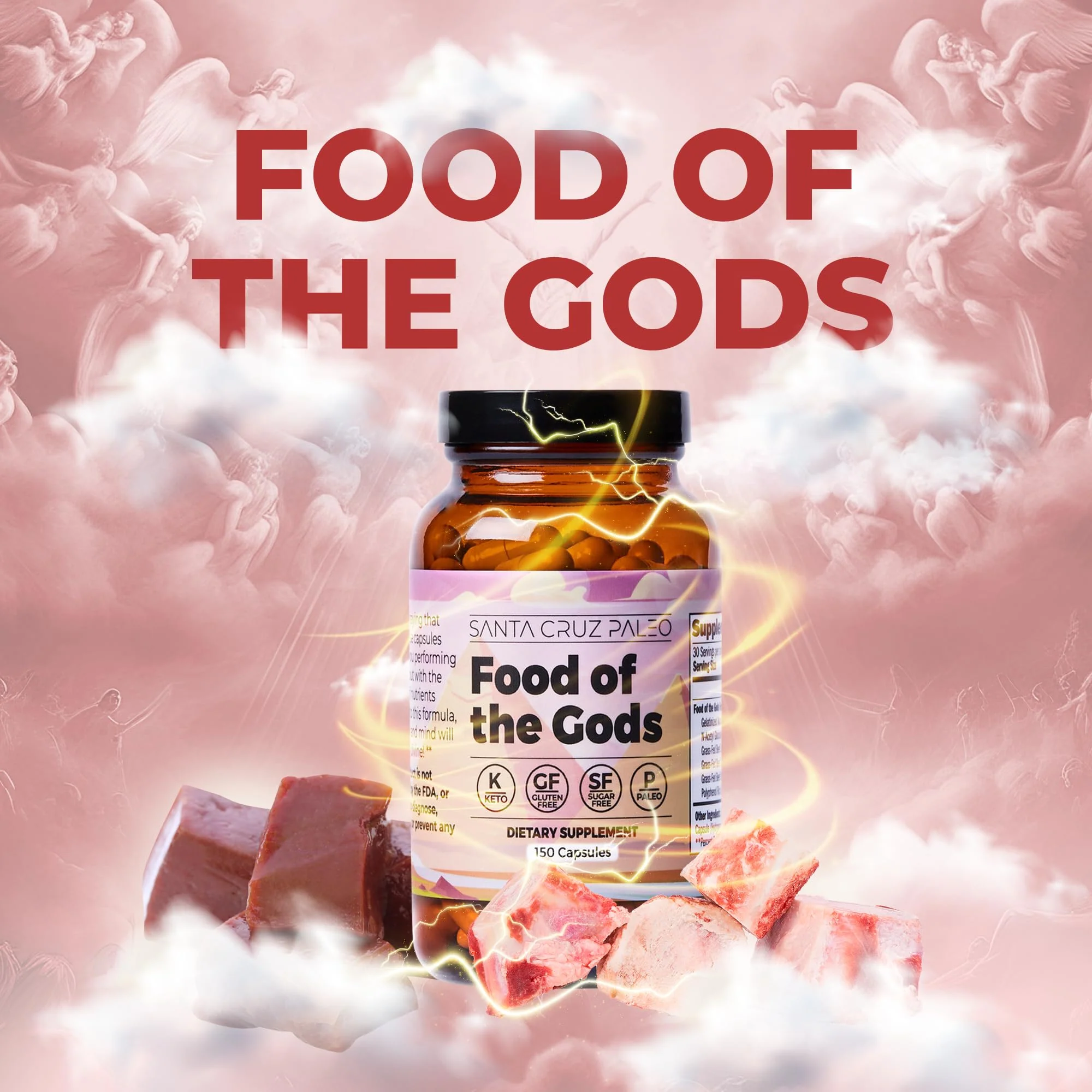 Santa Cruz Paleo Food of the Gods: Grass-Fed Beef Organ Supplement with Collagen, Maca Root, Colostrum – 30 Servings - Image 9