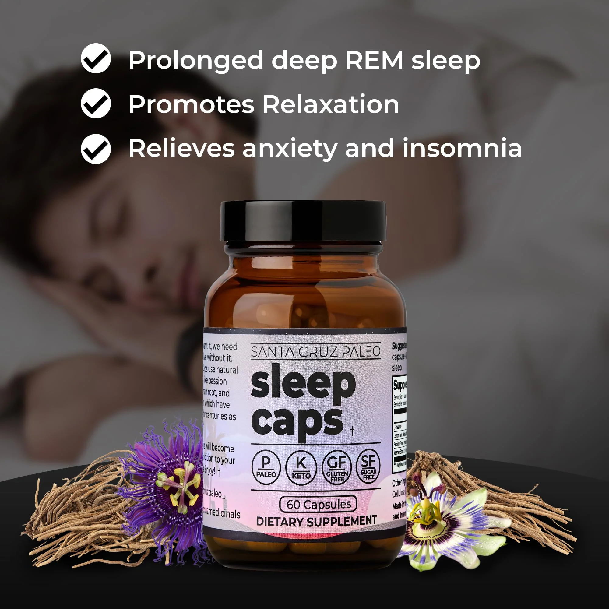 Santa Cruz Paleo Sleep Caps – Melatonin-Free Nighttime Relaxation with L-Theanine, Lemon Balm, Passion Flower & Valerian - Image 2