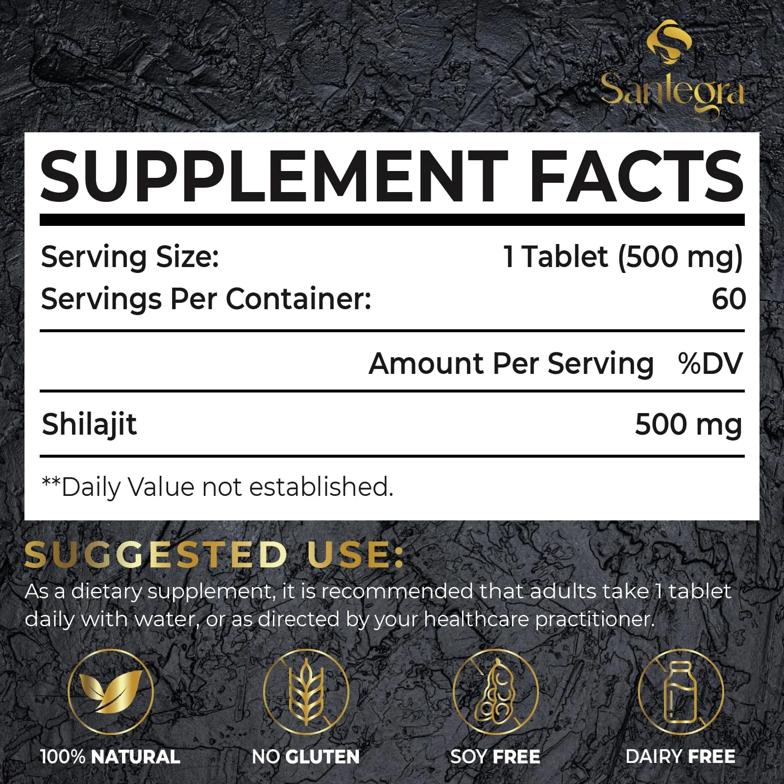 Santegra 30,000 mg Shilajit Tablets – 100% Pure Himalayan Shilajit Resin, Fulvic Acid & 85+ Minerals, 480 Count - Image 2