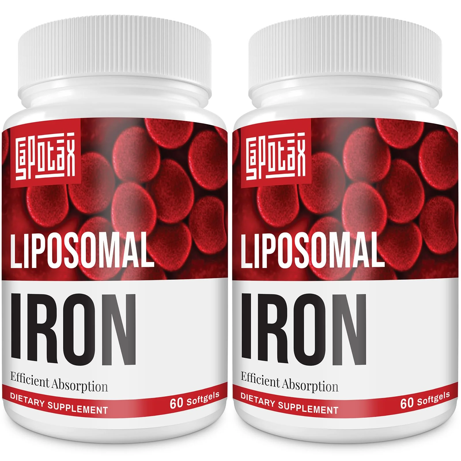 Sapotax Liposomal Fe Iron Supplement for Women & Men – 65 mg Iron, Folic Acid & B12 (60 Softgels, 2 Bottles)