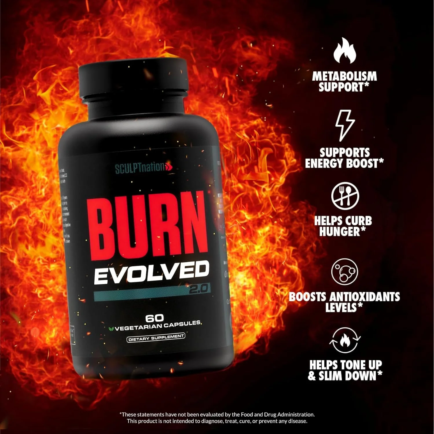 Sculpt Nation Burn Thermogenic Fat Burner for Men & Women – Daytime Metabolism Booster | Capsimax, Chromax, Patented Ingredients | 60 Veggie Pills - Image 2