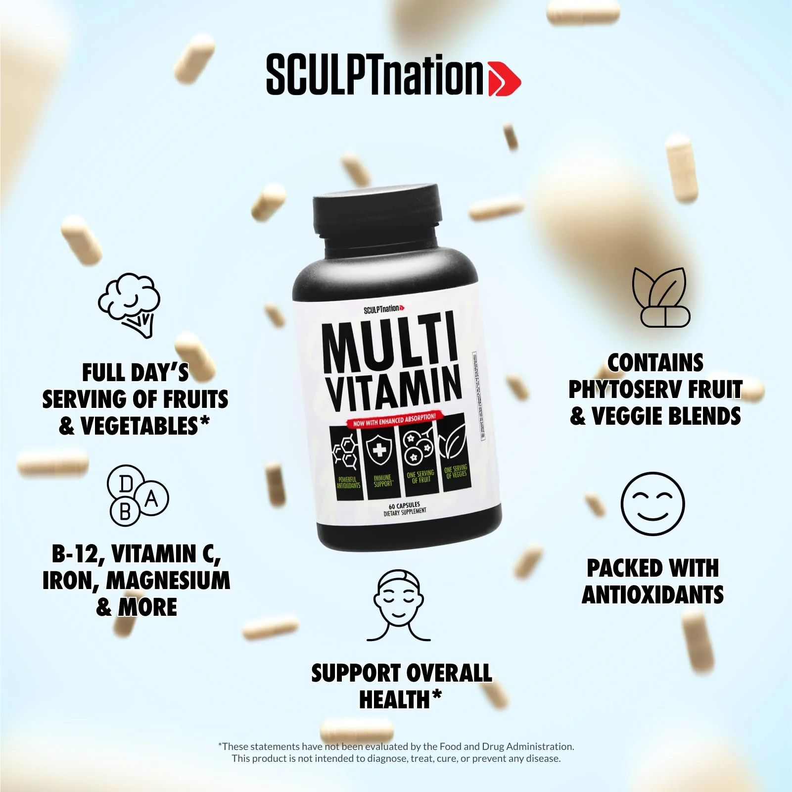 Sculpt Nation by V Shred Multivitamin – Daily Multivitamin for Women & Men | 60 Capsules - Image 2