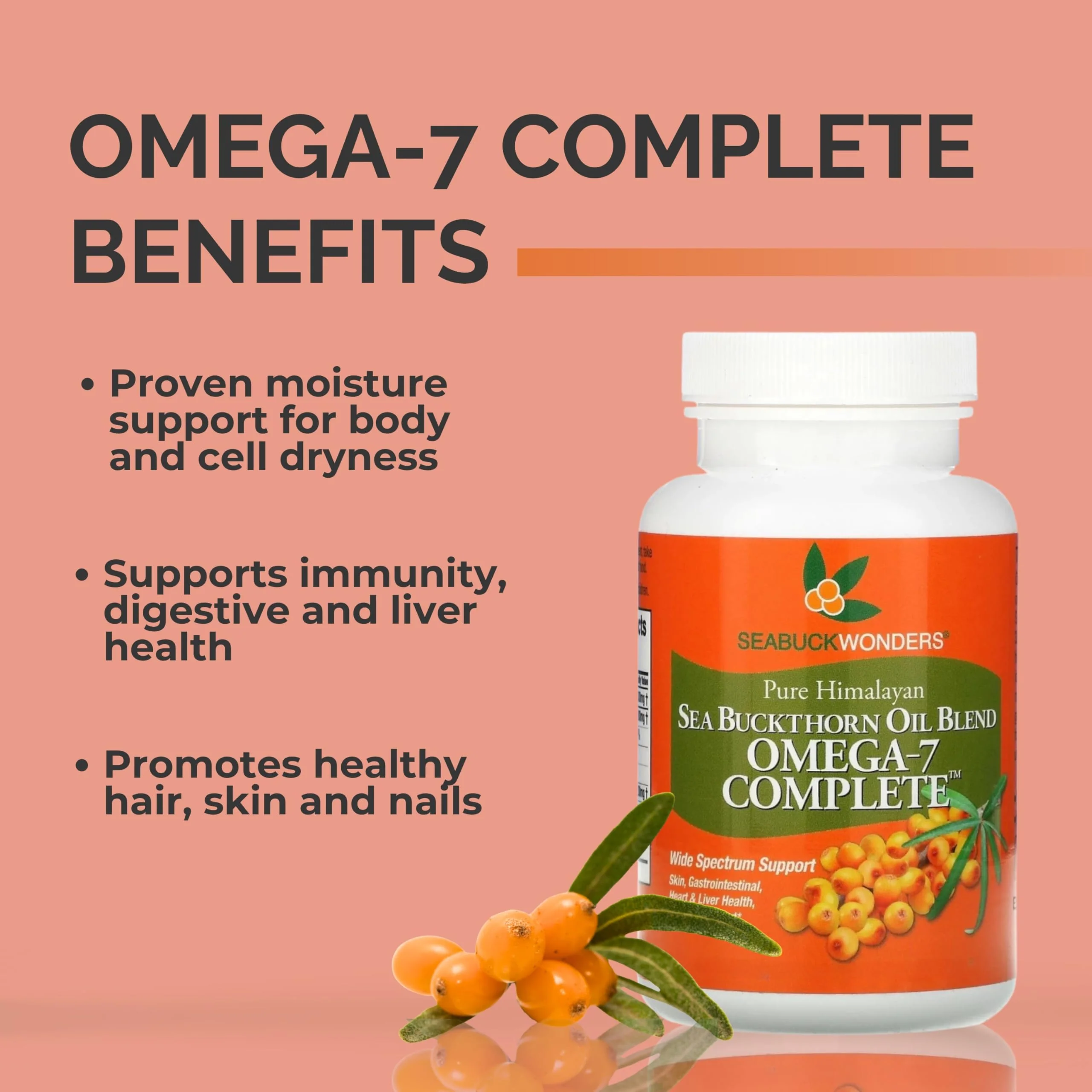 SEABUCKWONDERS Organic Sea Buckthorn Oil Softgels 1000mg – Omega 7, 3, 6 & 9 | Hair, Skin & Nails - Image 2